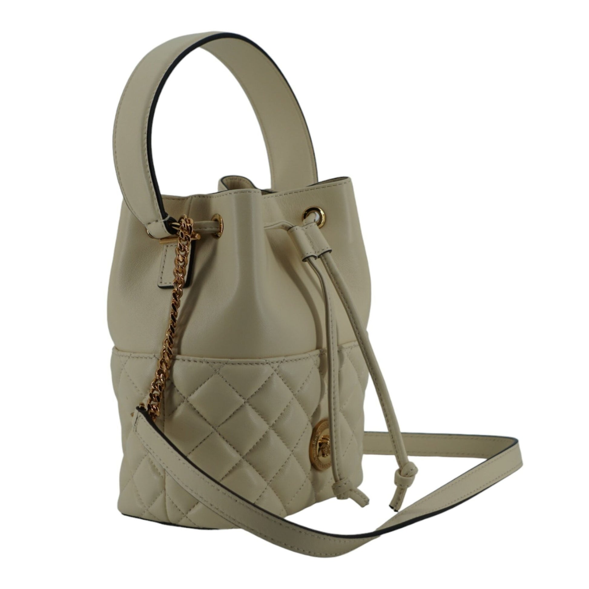 Versace Elegant Small White Leather Bucket Shoulder Bag Versace