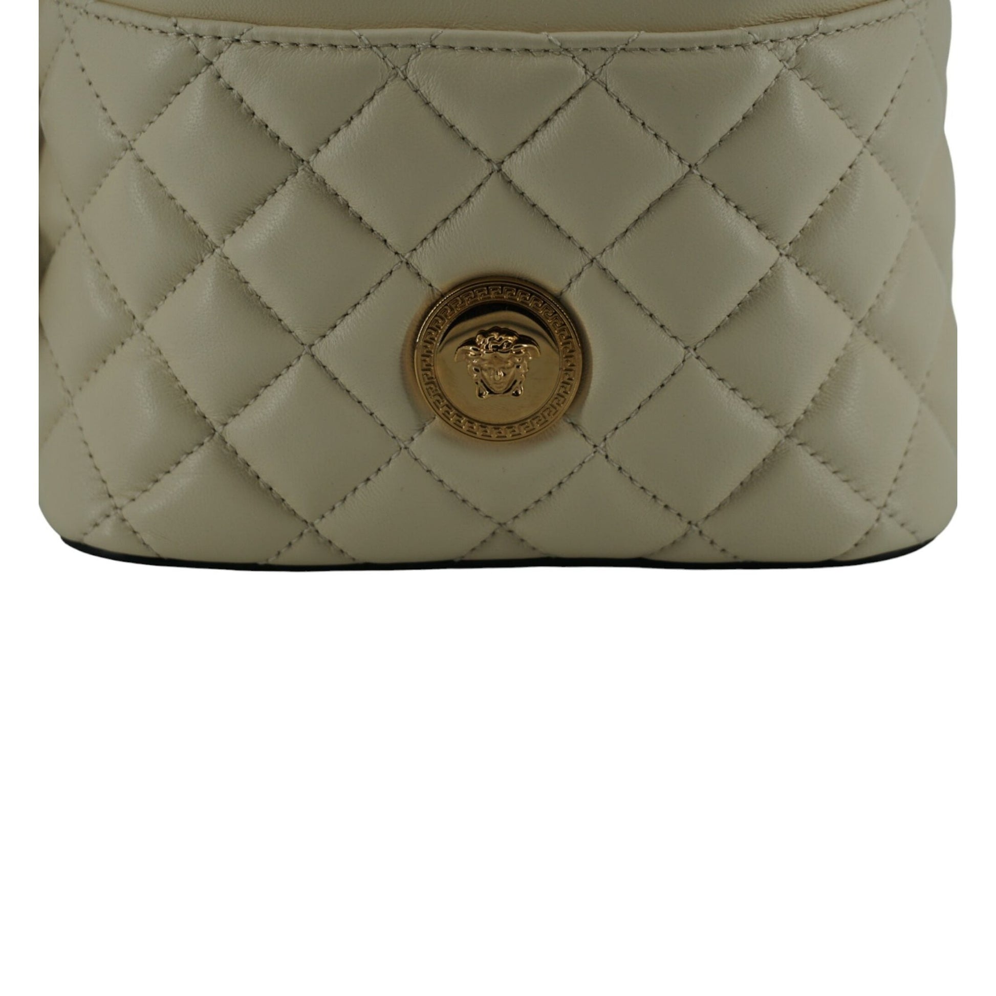 Versace Elegant Small White Leather Bucket Shoulder Bag Versace