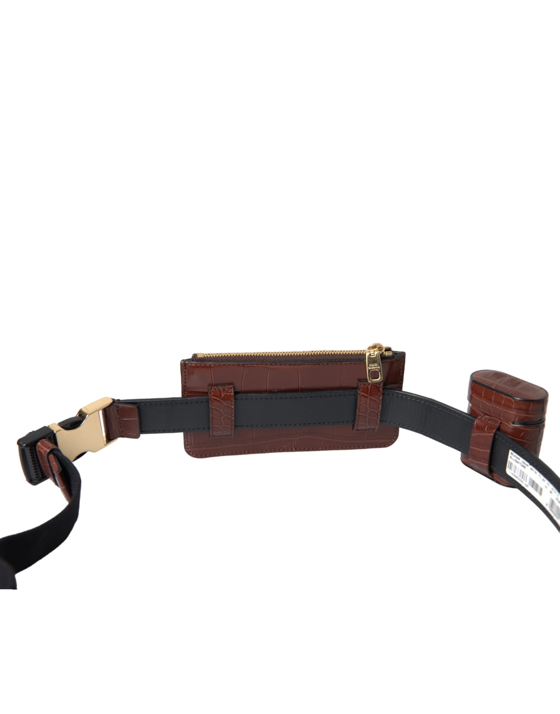 Dolce & Gabbana Brown Alligator Leather Airpods Case Coin Purse Wallet Dolce & Gabbana