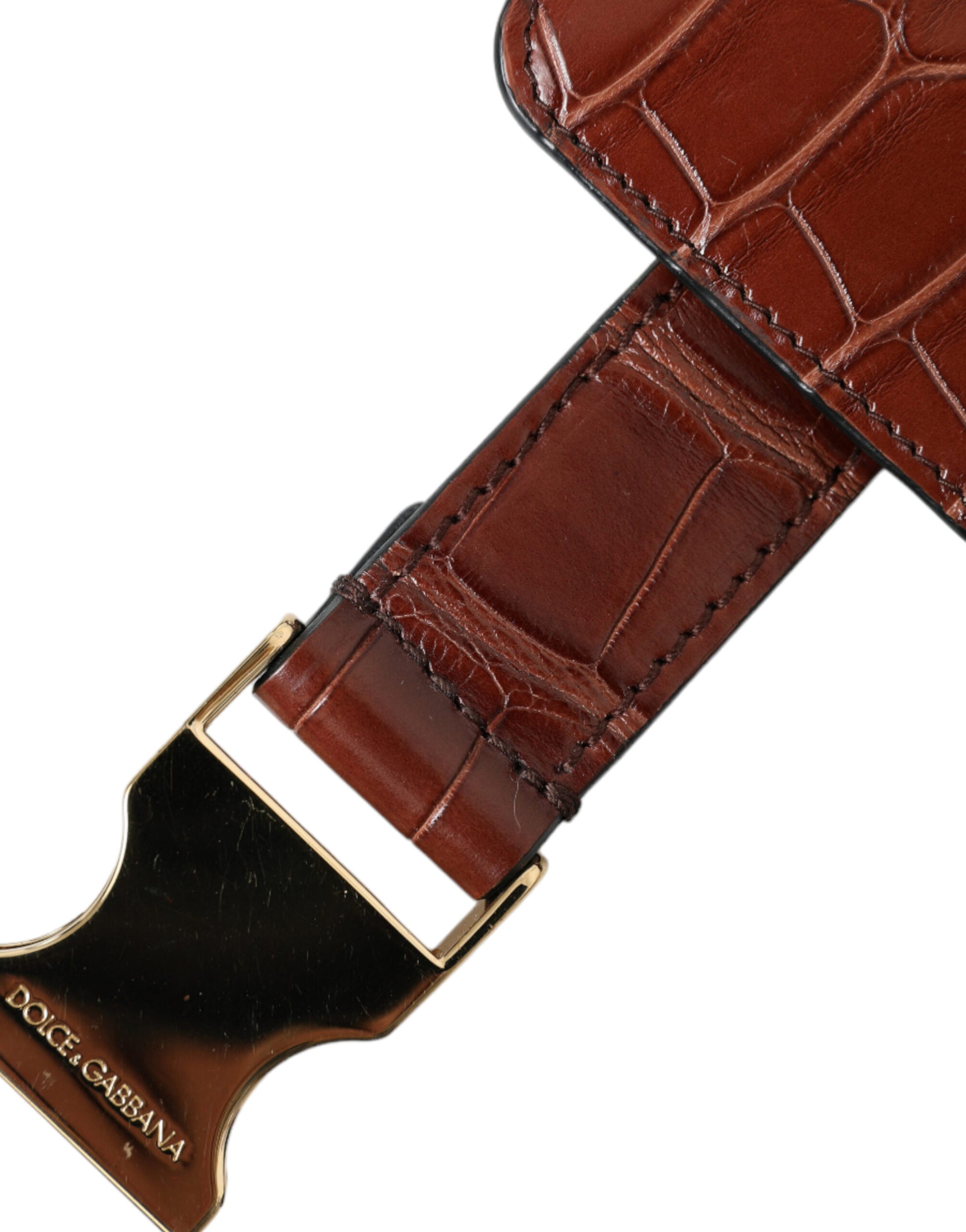 Dolce & Gabbana Brown Alligator Leather Airpods Case Coin Purse Wallet Dolce & Gabbana