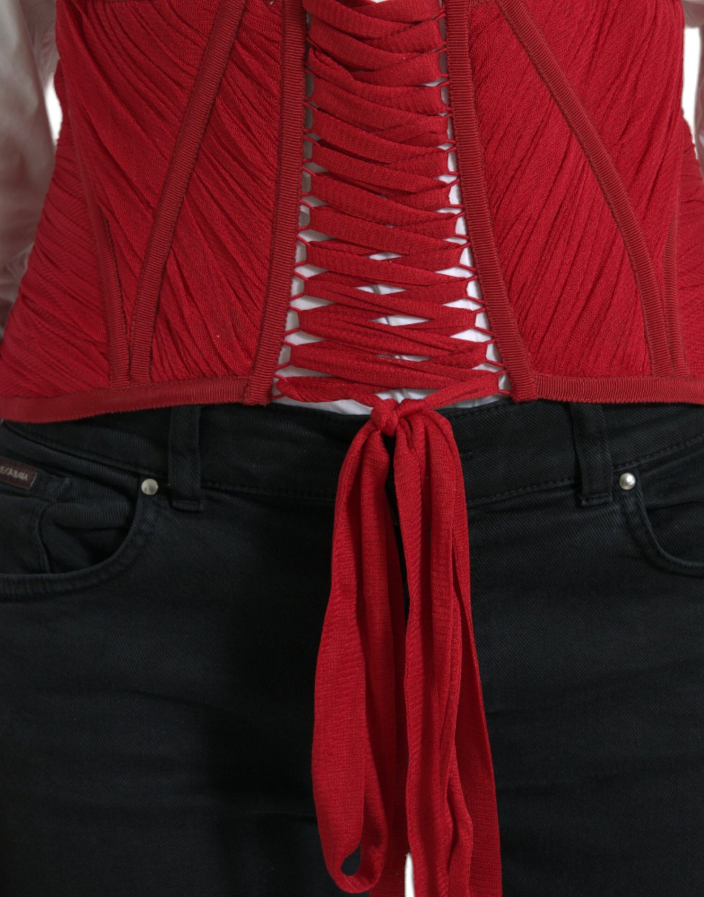 Dolce & Gabbana Red Silk Belt Waist Lace Up Strap Corset Dolce & Gabbana