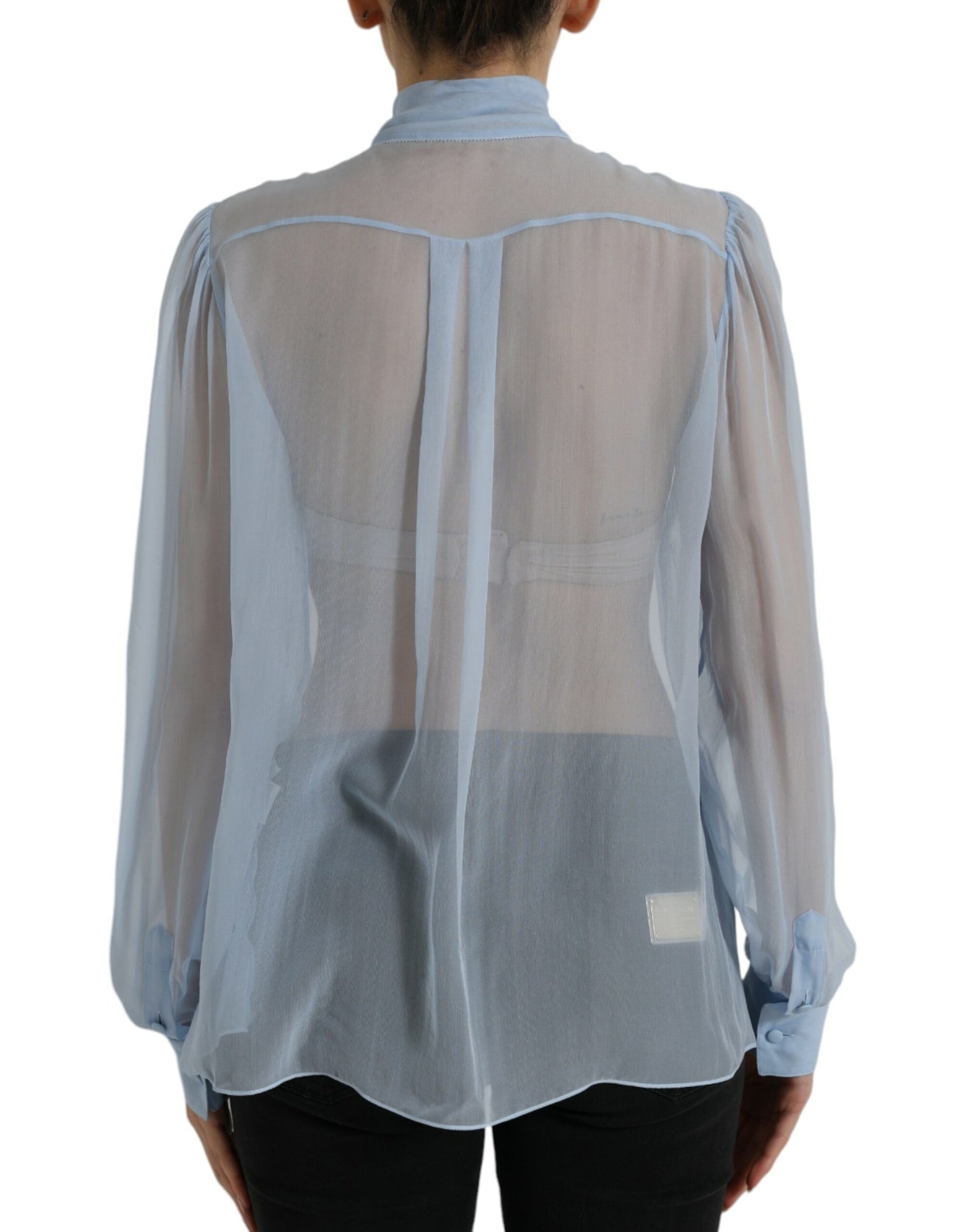 Dolce & Gabbana Blue Long Sleeves Ascot Collar Blouse Top Dolce & Gabbana