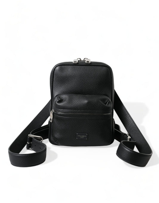 Dolce & Gabbana Black Calfskin Leather Logo Palermo Backpack Bag Dolce & Gabbana