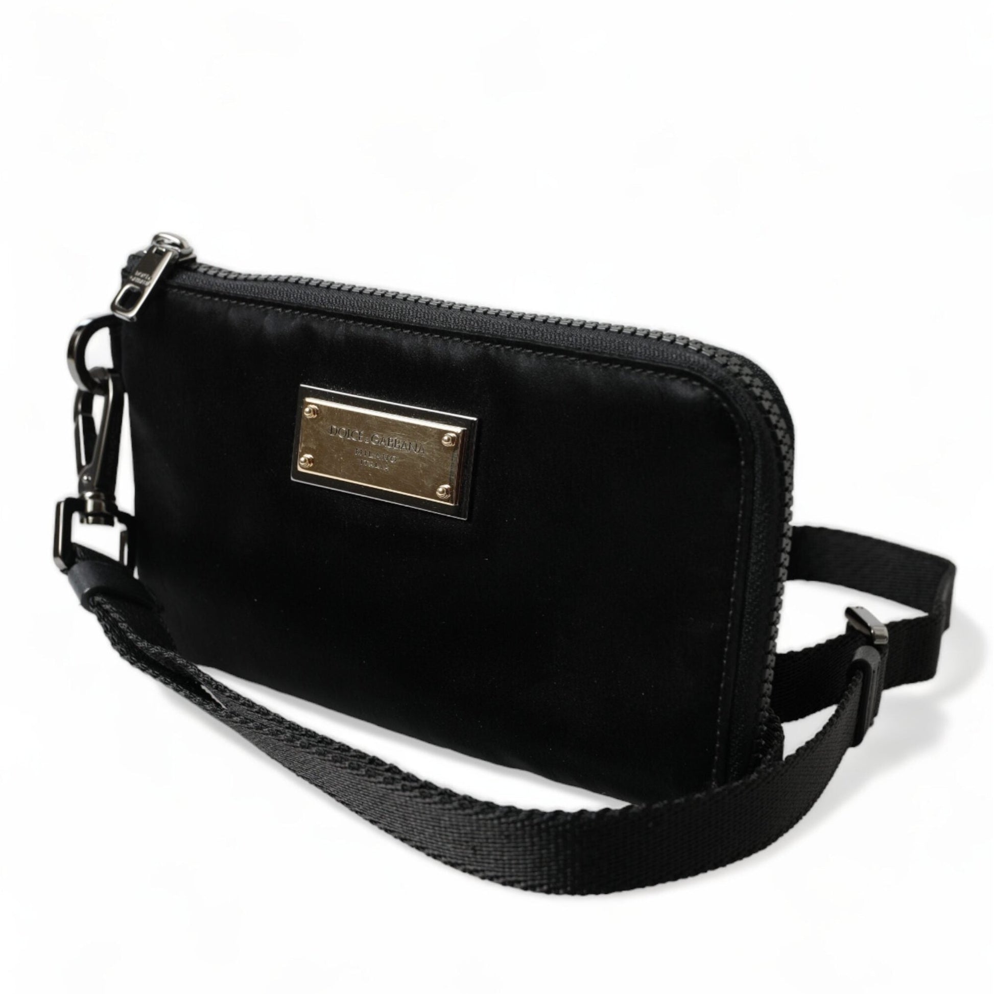 Dolce & Gabbana Black Nylon Logo Plaque Keyring Pouch Clutch Bag
