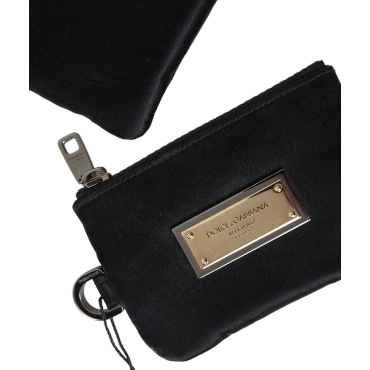 Dolce & Gabbana Black Nylon Logo Plaque Keyring Pouch Clutch Bag