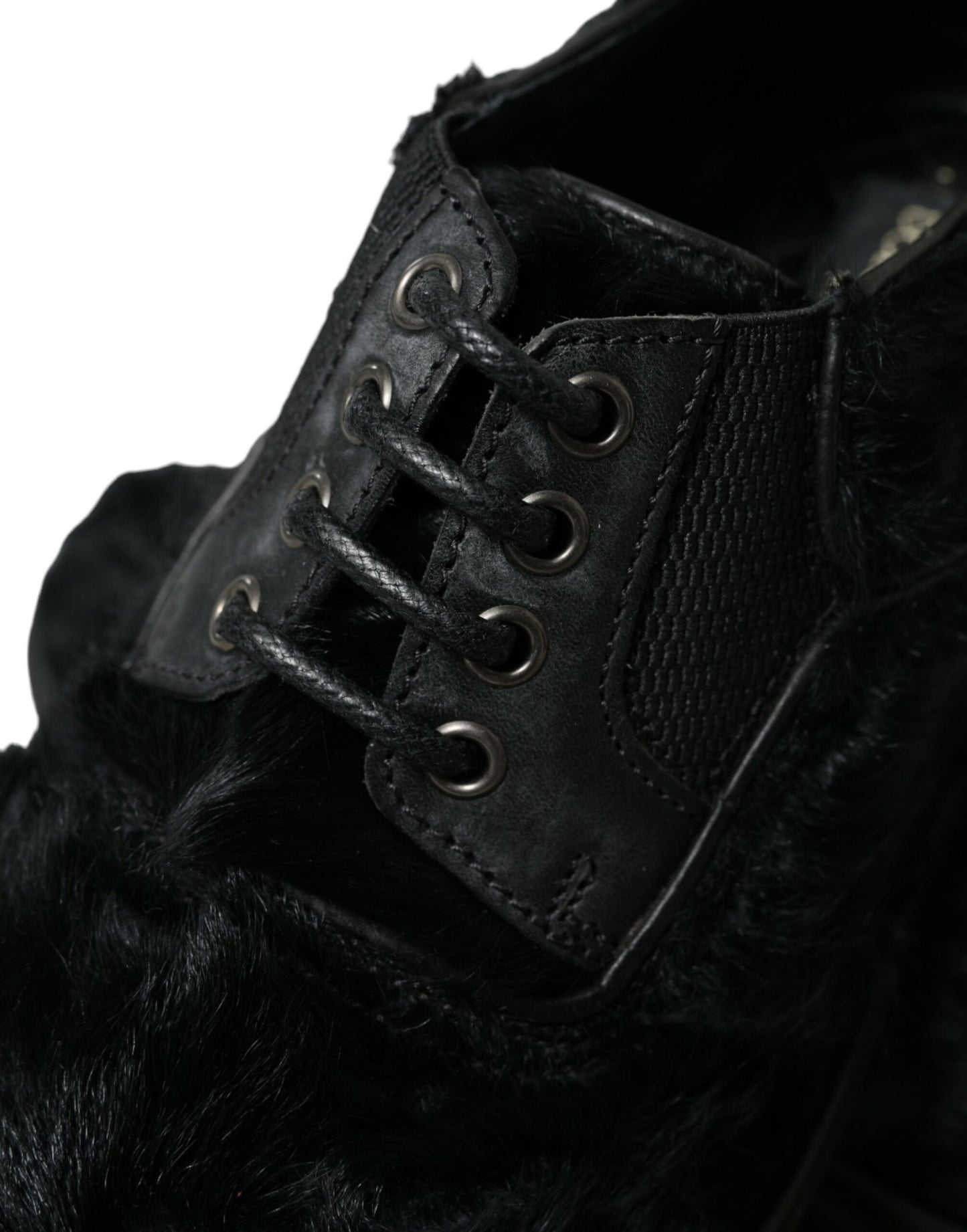 Dolce & Gabbana Black Fur Leather Lace Up Derby Dress Shoes Dolce & Gabbana