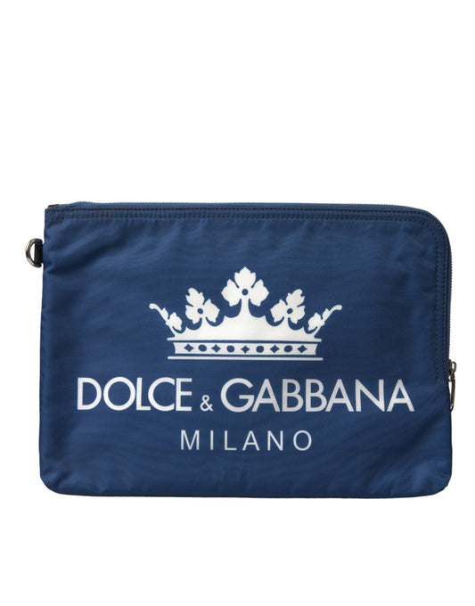 Dolce & Gabbana Blue DG Milano Print Nylon Pouch Clutch Men Bag Dolce & Gabbana