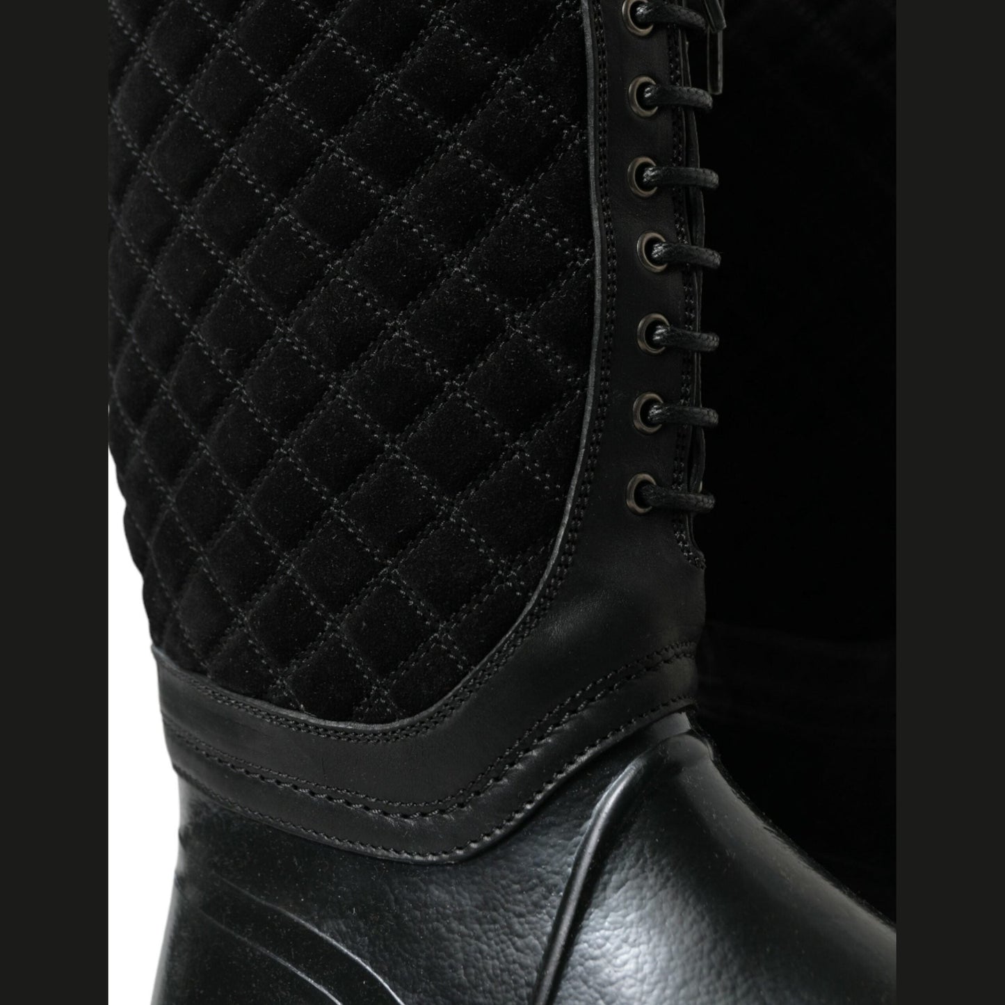 Dolce & Gabbana Black Chioggia Rubber Suede Rain Boots Shoes