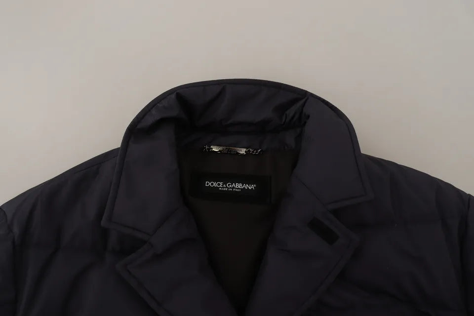 Dolce & Gabbana Blue Silk Goat Coat Blouson Winter Jacket Dolce & Gabbana