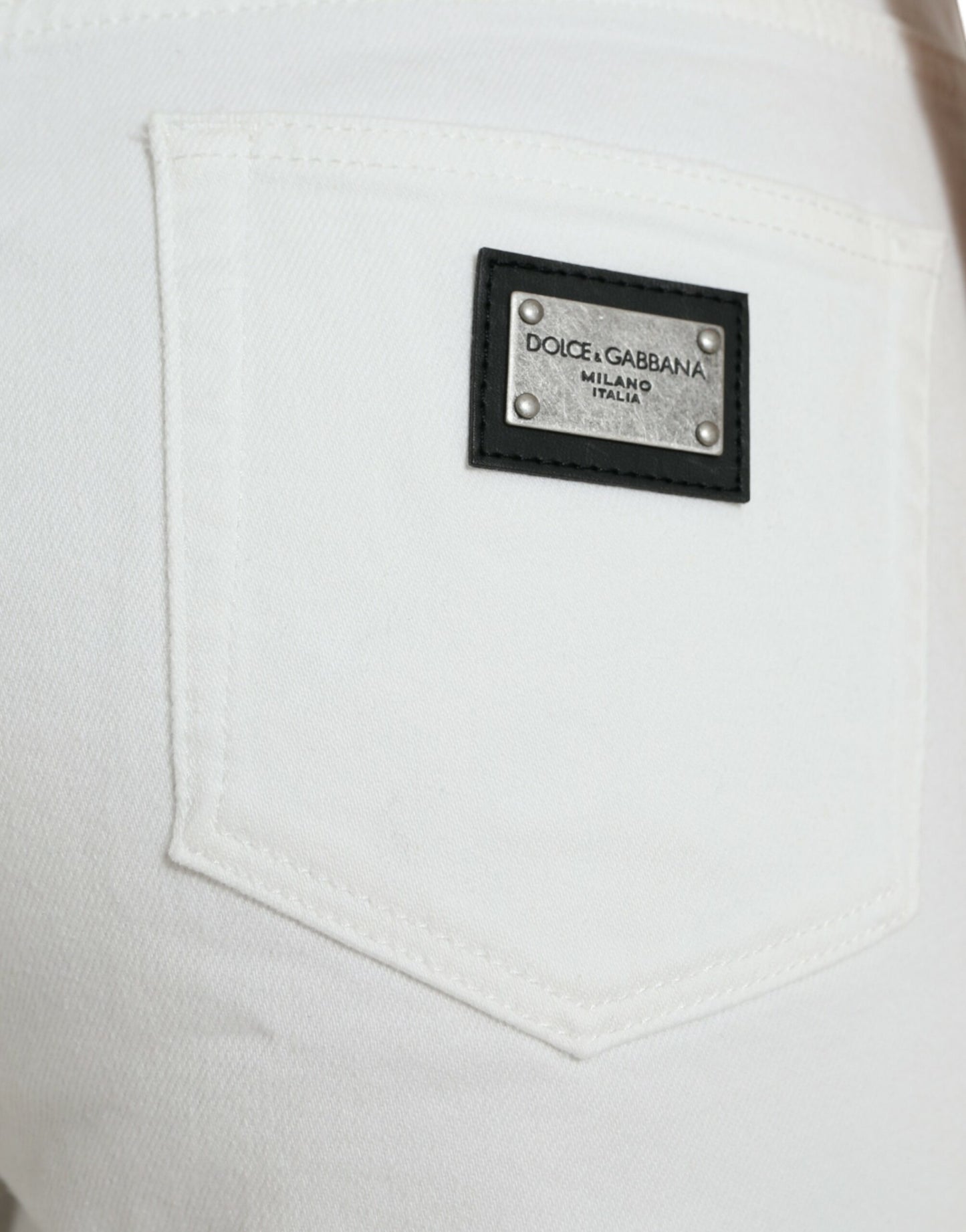 Dolce & Gabbana White Cotton Cropped Wide Leg Denim Jeans Dolce & Gabbana