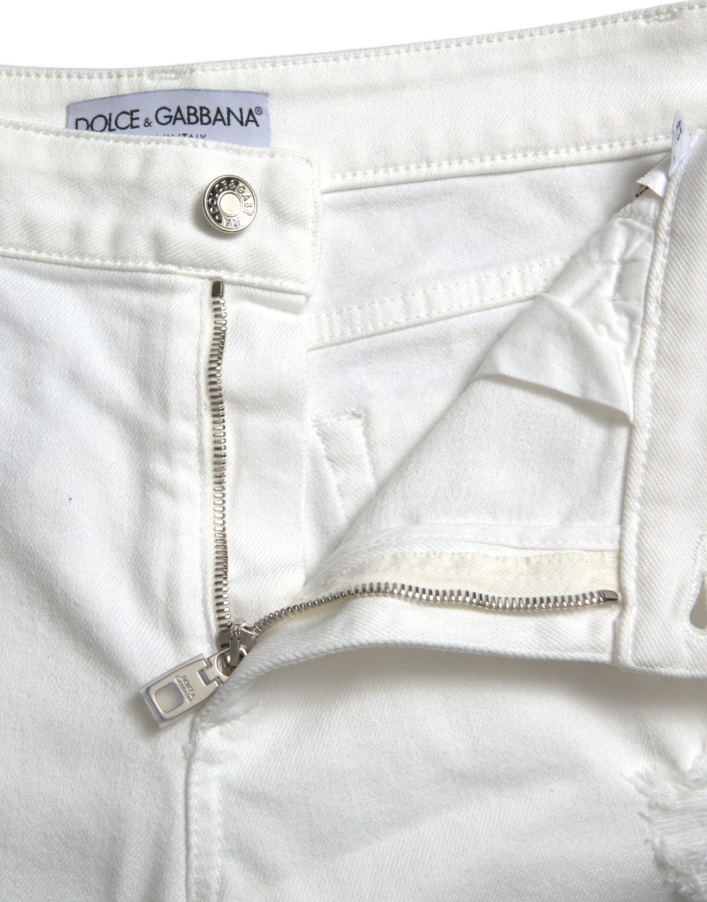 Dolce & Gabbana White Cotton Cropped Wide Leg Denim Jeans Dolce & Gabbana