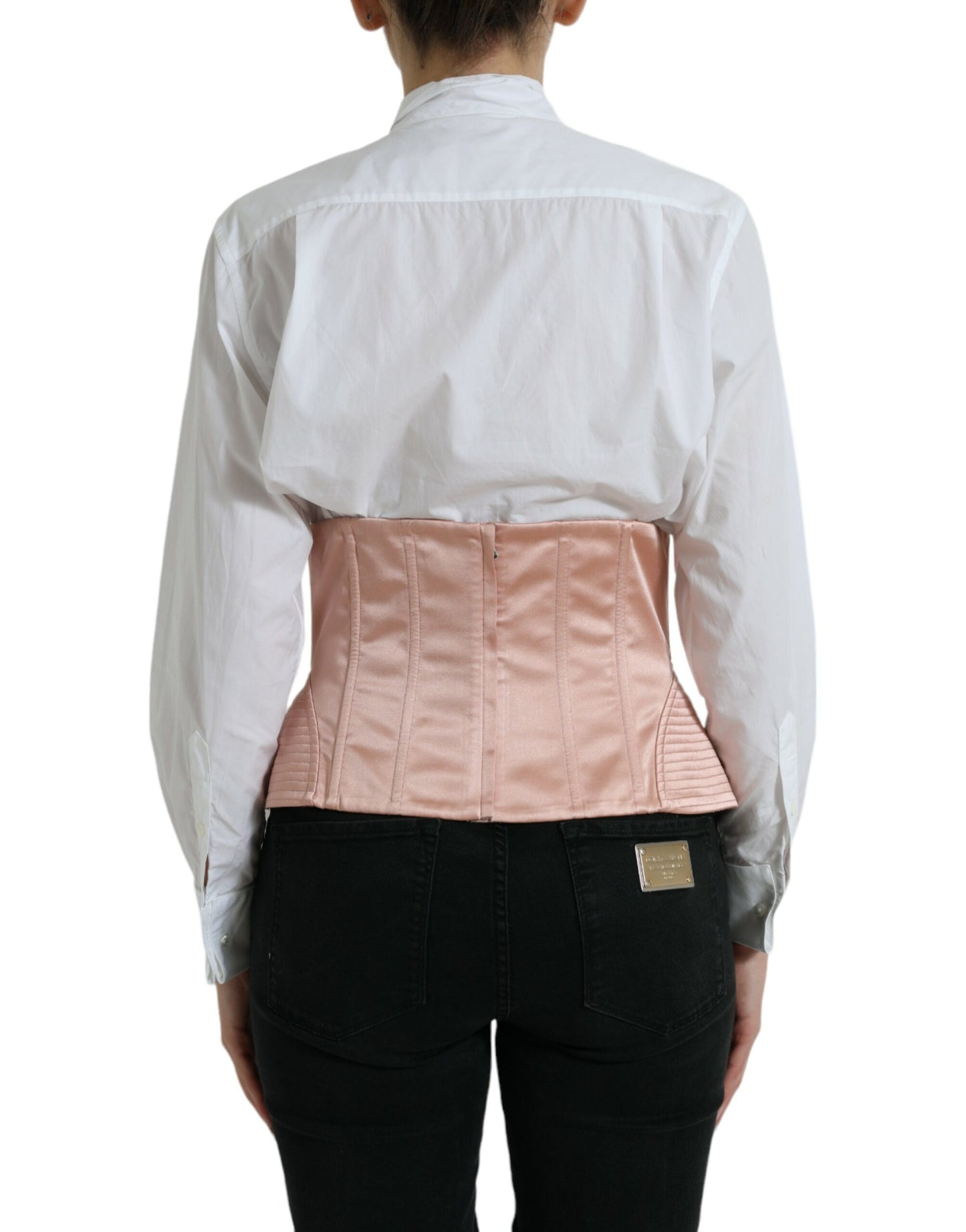 Dolce & Gabbana Pink Silk Stretch Belt Waist Strap Corset Top Dolce & Gabbana