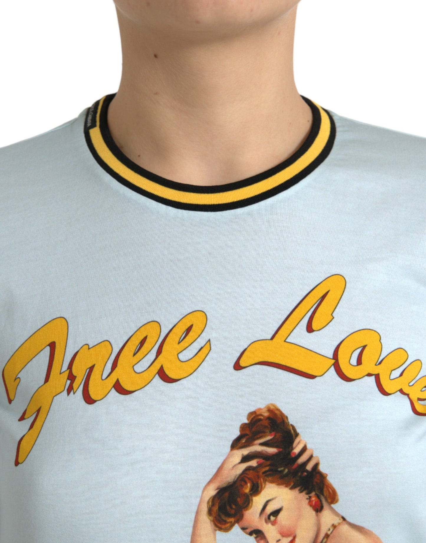 Dolce & Gabbana Light Blue Cotton Free Love Crew Neck T-shirt Dolce & Gabbana