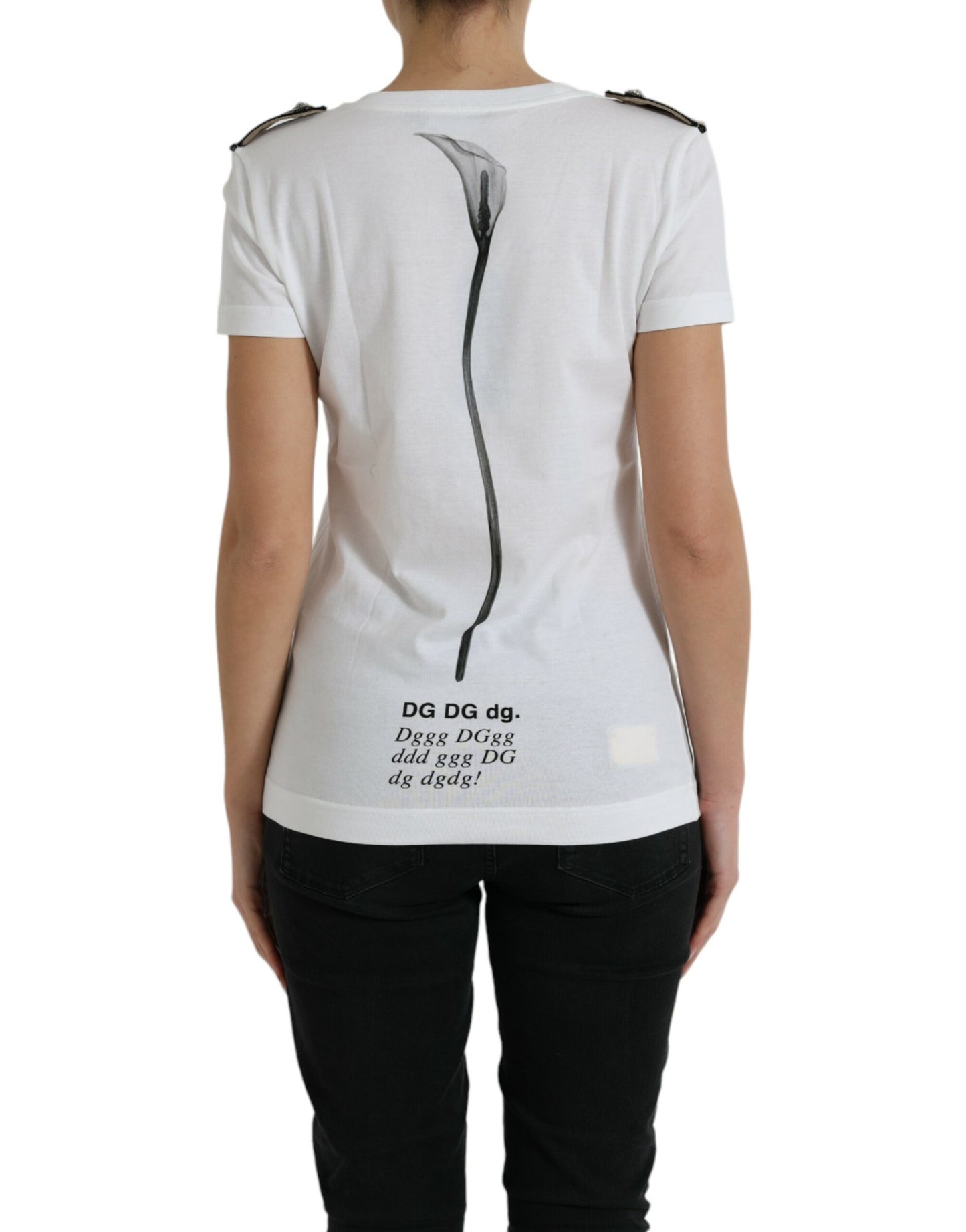 Dolce & Gabbana White Black Roses Crewneck Cotton T-shirt Dolce & Gabbana