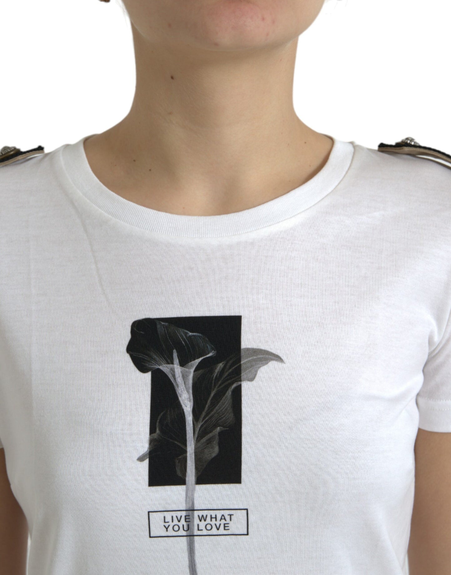 Dolce & Gabbana White Black Roses Crewneck Cotton T-shirt Dolce & Gabbana