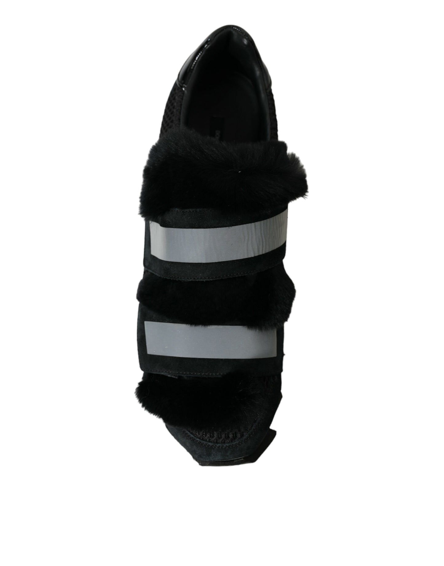 Dolce & Gabbana Black Fur Embellished Suede Sneakers Shoes Dolce & Gabbana