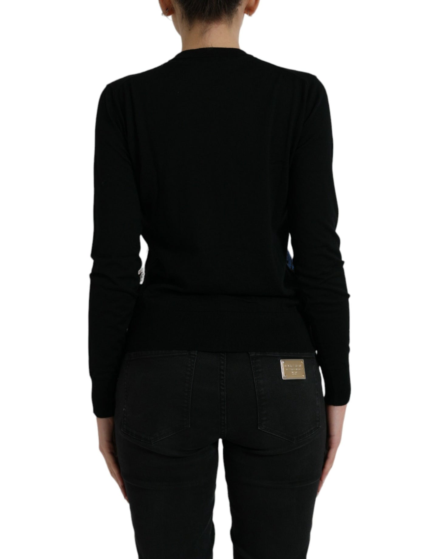 Dolce & Gabbana Black Bird Wool Long Sleeve Cardigan Sweater Dolce & Gabbana
