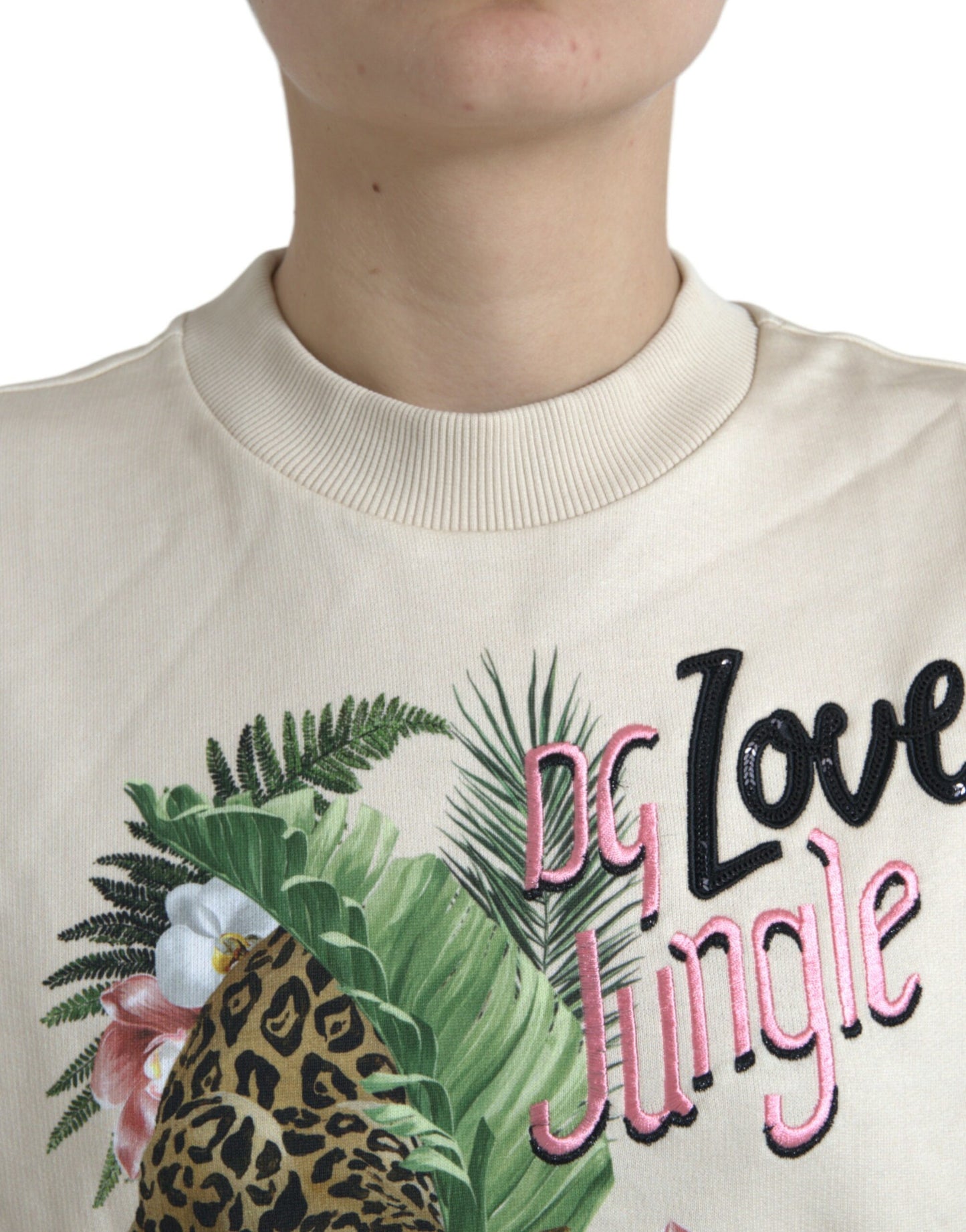 Dolce & Gabbana Beige Jungle Printed Cotton Pullover Sweater Dolce & Gabbana
