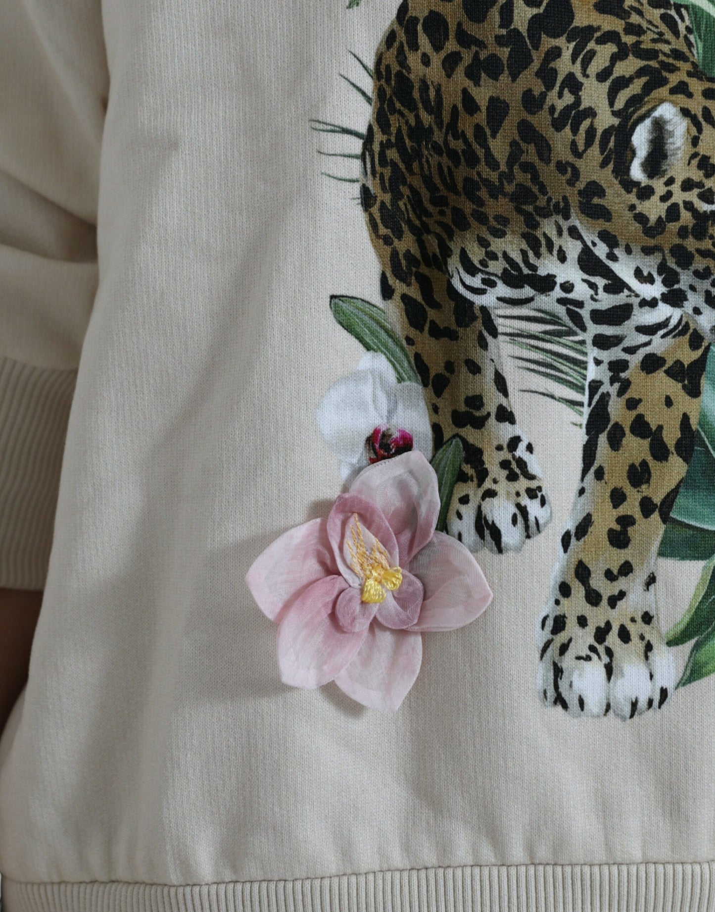 Dolce & Gabbana Beige Jungle Printed Cotton Pullover Sweater Dolce & Gabbana