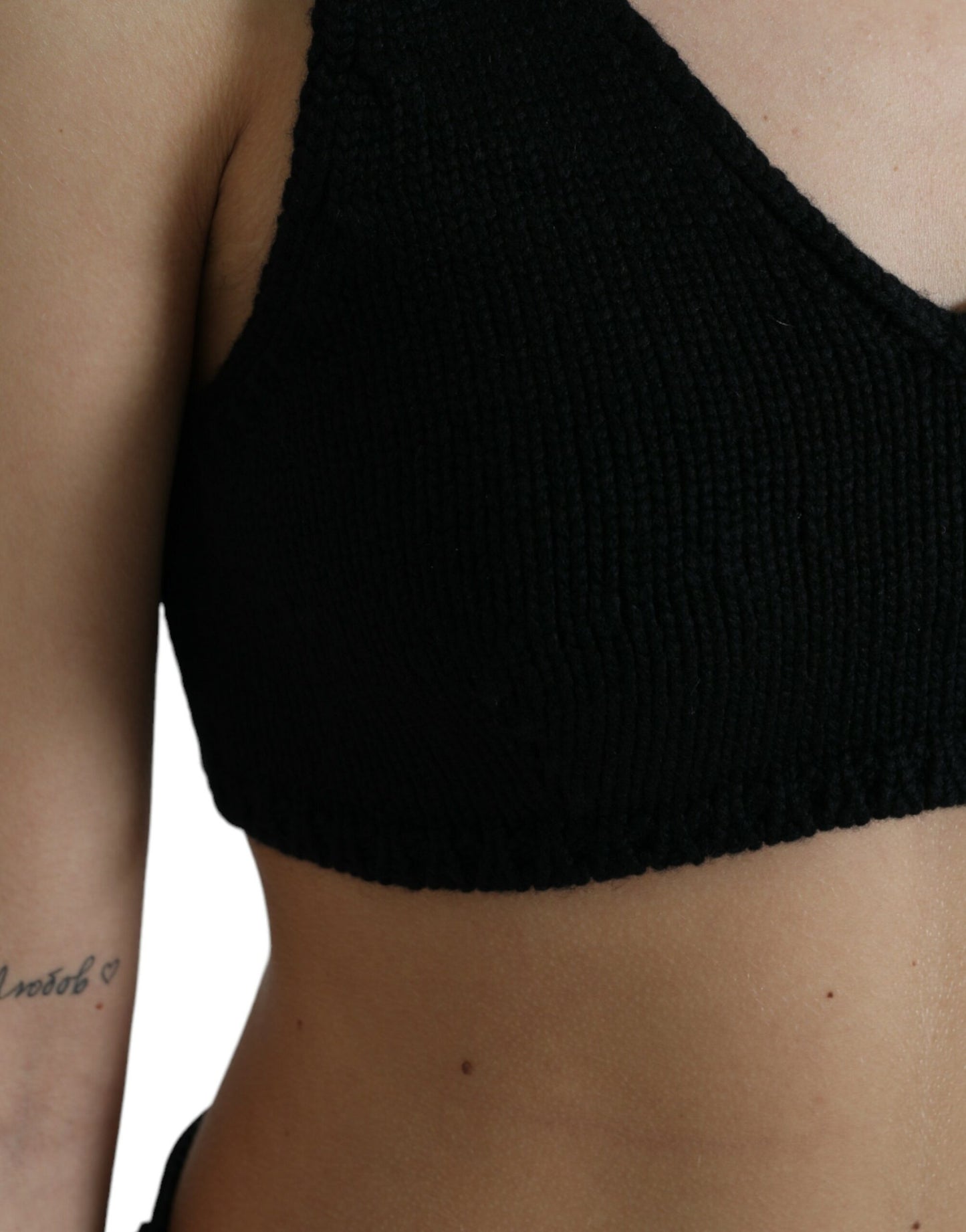 Dolce & Gabbana Black Cropped Cashmere V-neck Bustier Top Dolce & Gabbana
