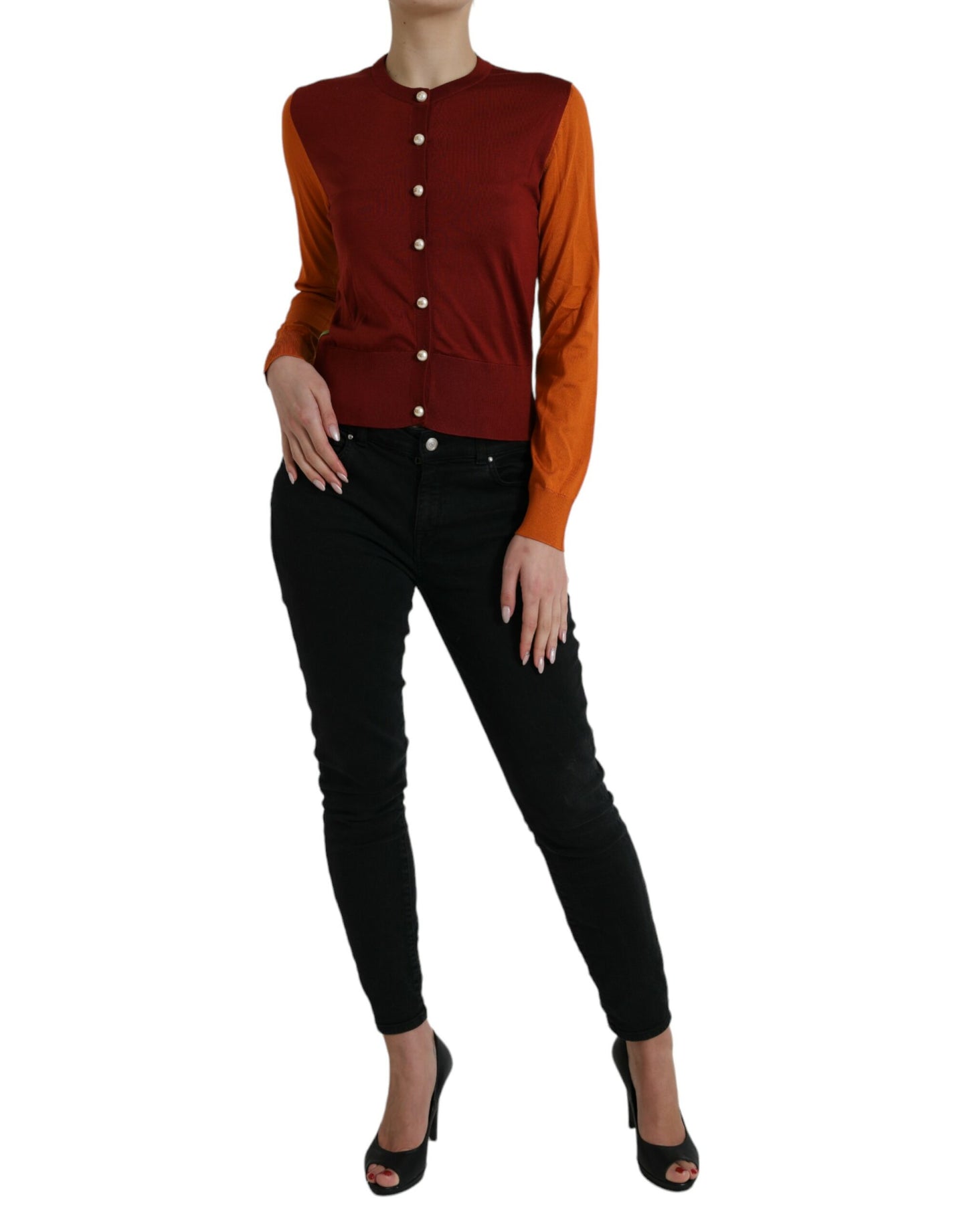 Dolce & Gabbana Multicolor Silk Crewneck Cardigan Sweater Dolce & Gabbana