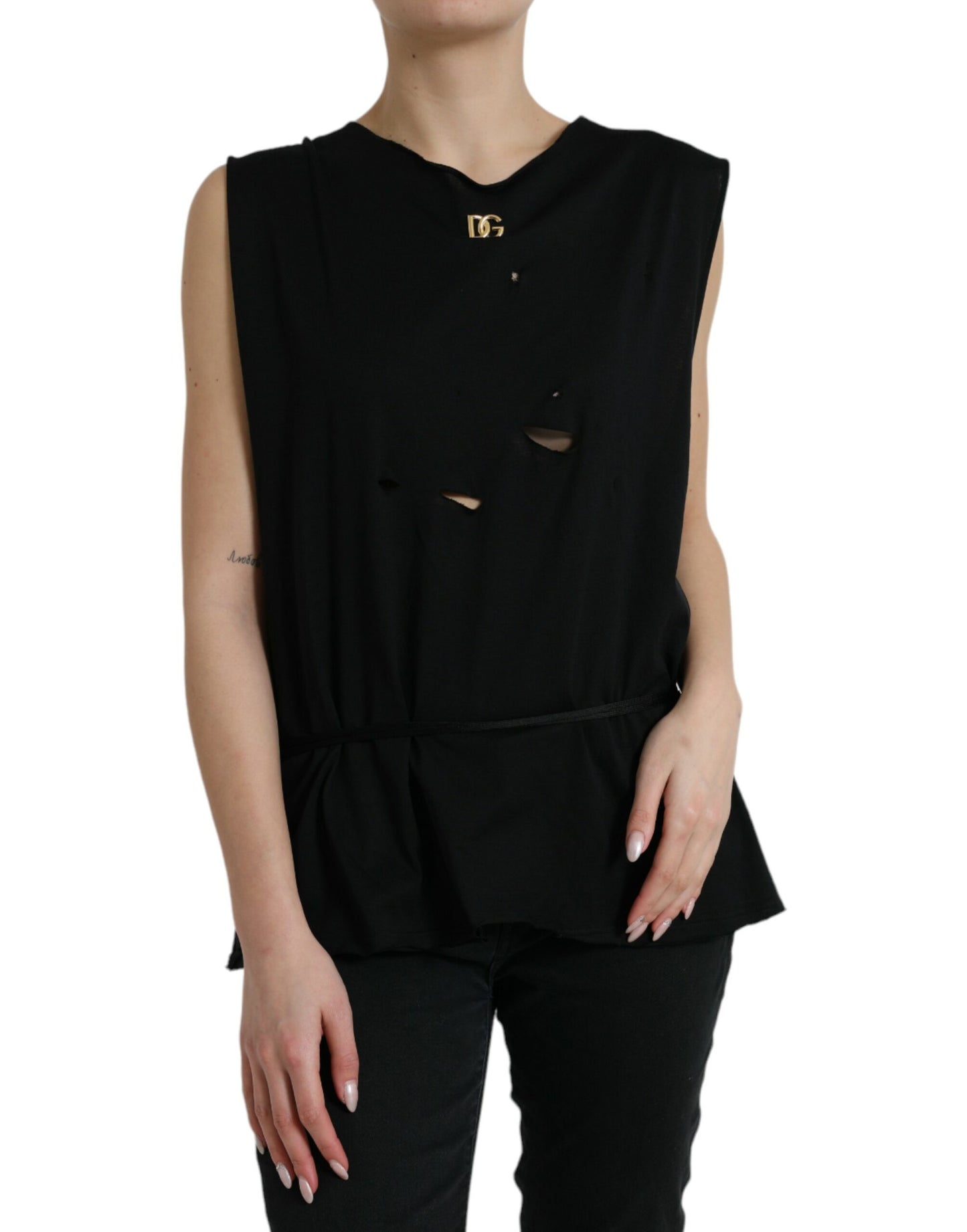 Dolce & Gabbana Black Cotton Lace Up Logo Round Neck Tank Top Dolce & Gabbana