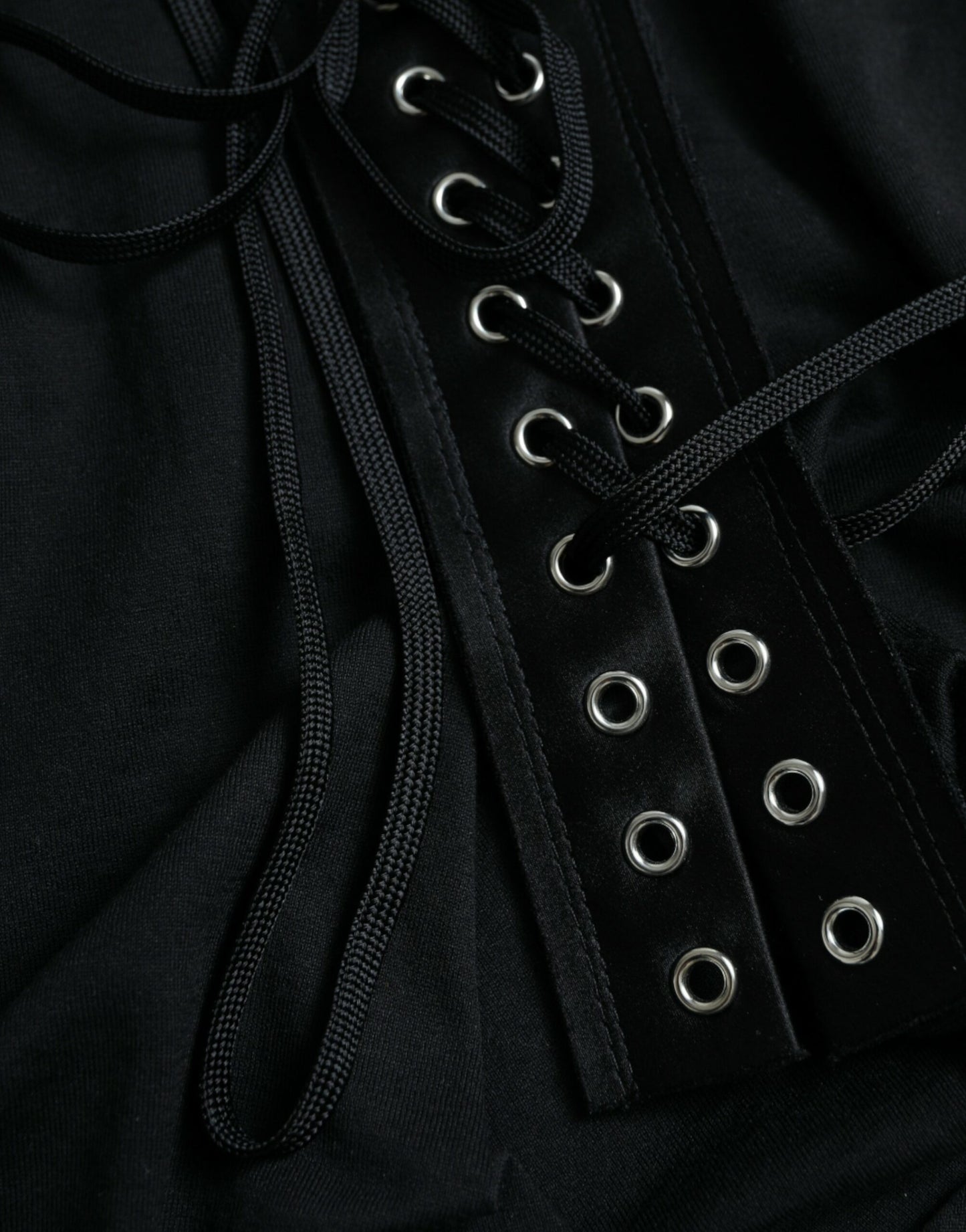 Dolce & Gabbana Black Cotton Lace Up Logo Round Neck Tank Top Dolce & Gabbana