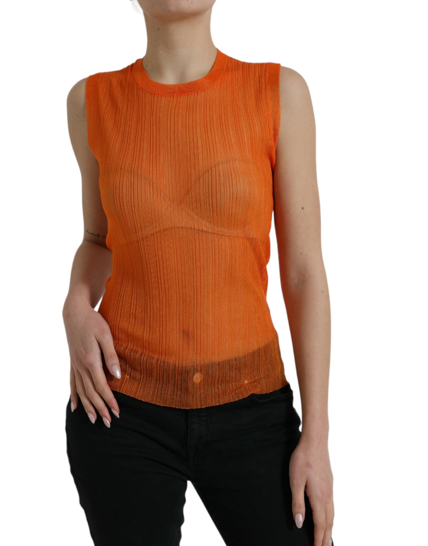 Dolce & Gabbana Orange See Through Crew Neck Blouse Tank Top Dolce & Gabbana