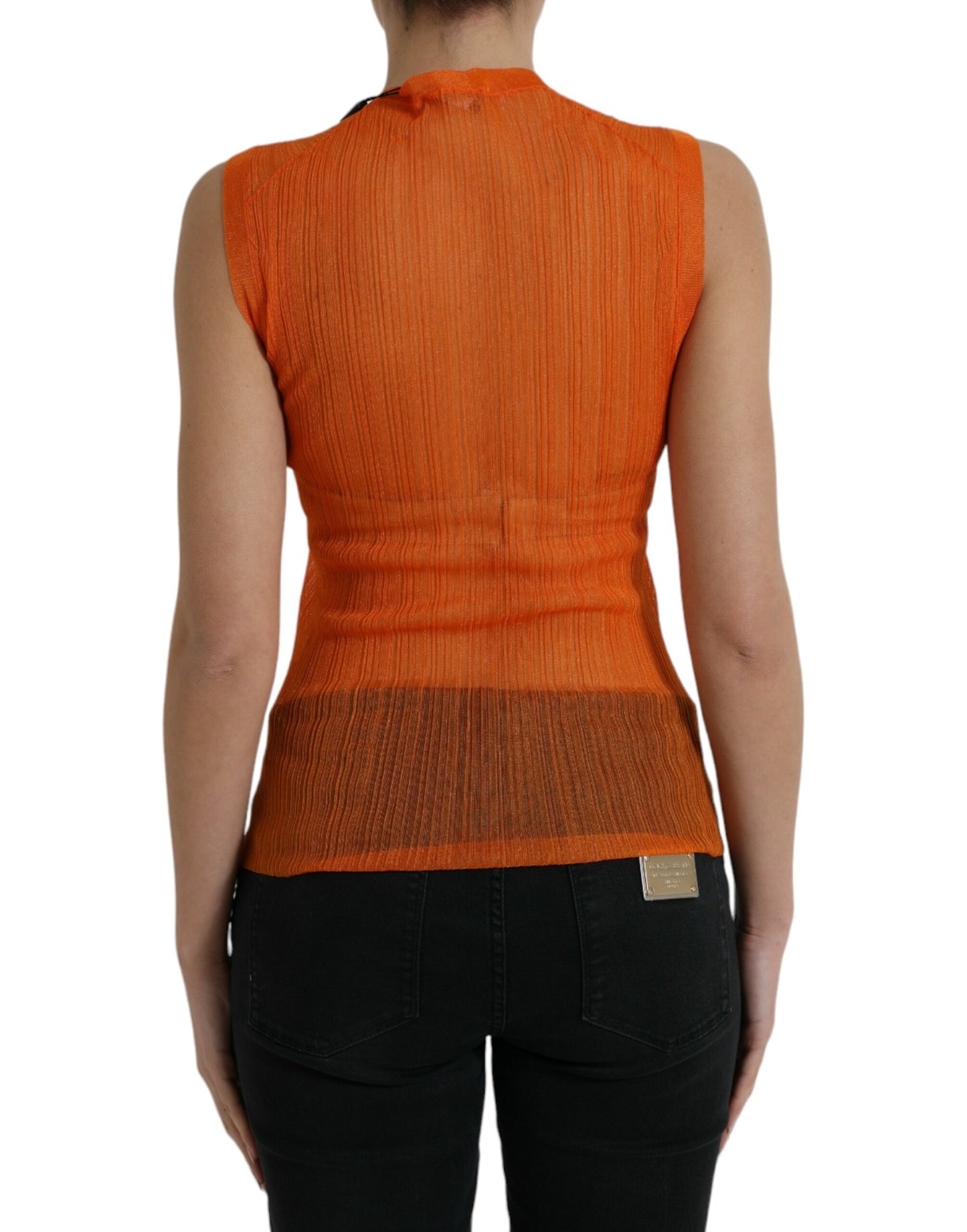 Dolce & Gabbana Orange See Through Crew Neck Blouse Tank Top Dolce & Gabbana