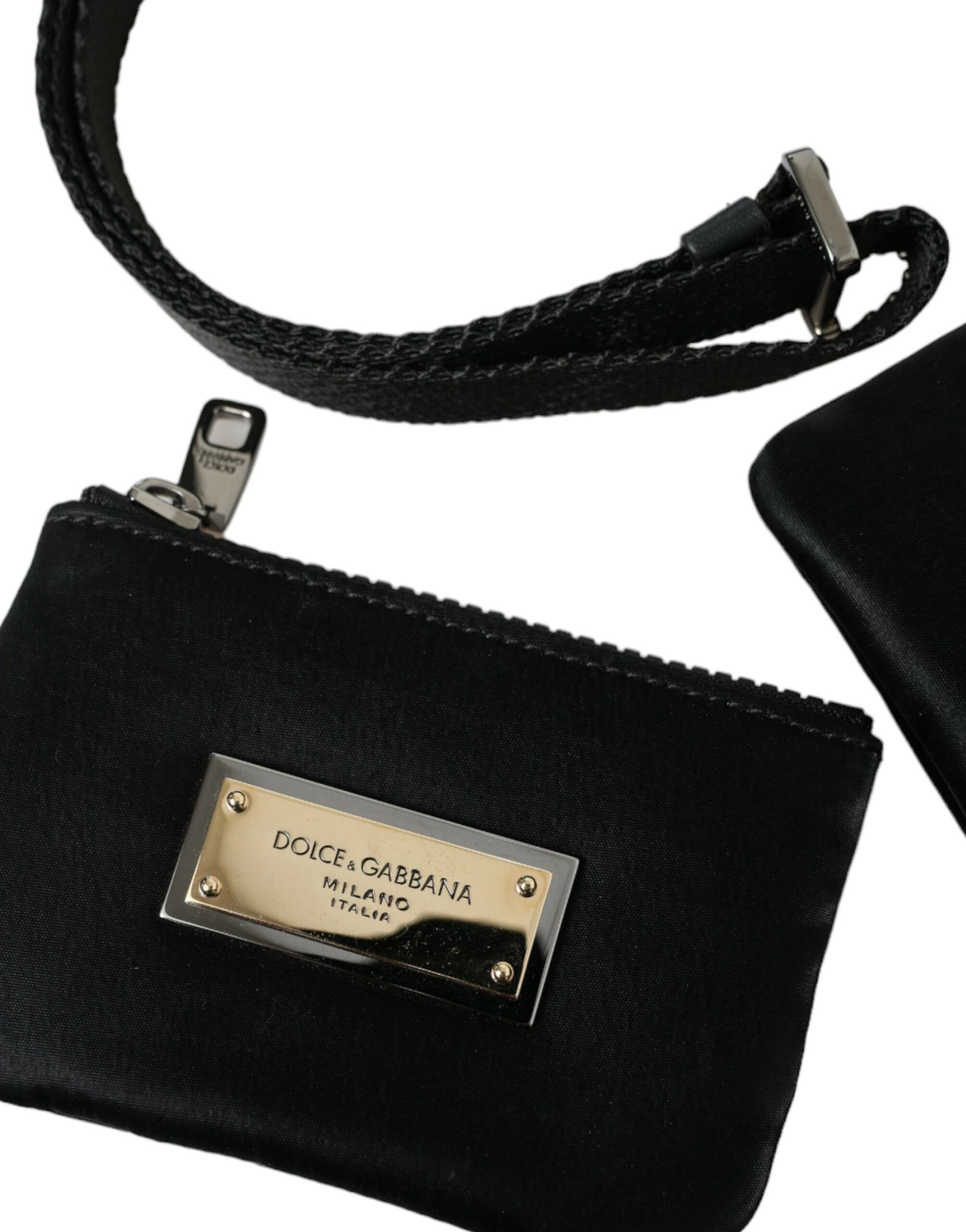 Dolce & Gabbana Black Nylon Logo Plaque Keyring Pouch Clutch Bag Dolce & Gabbana