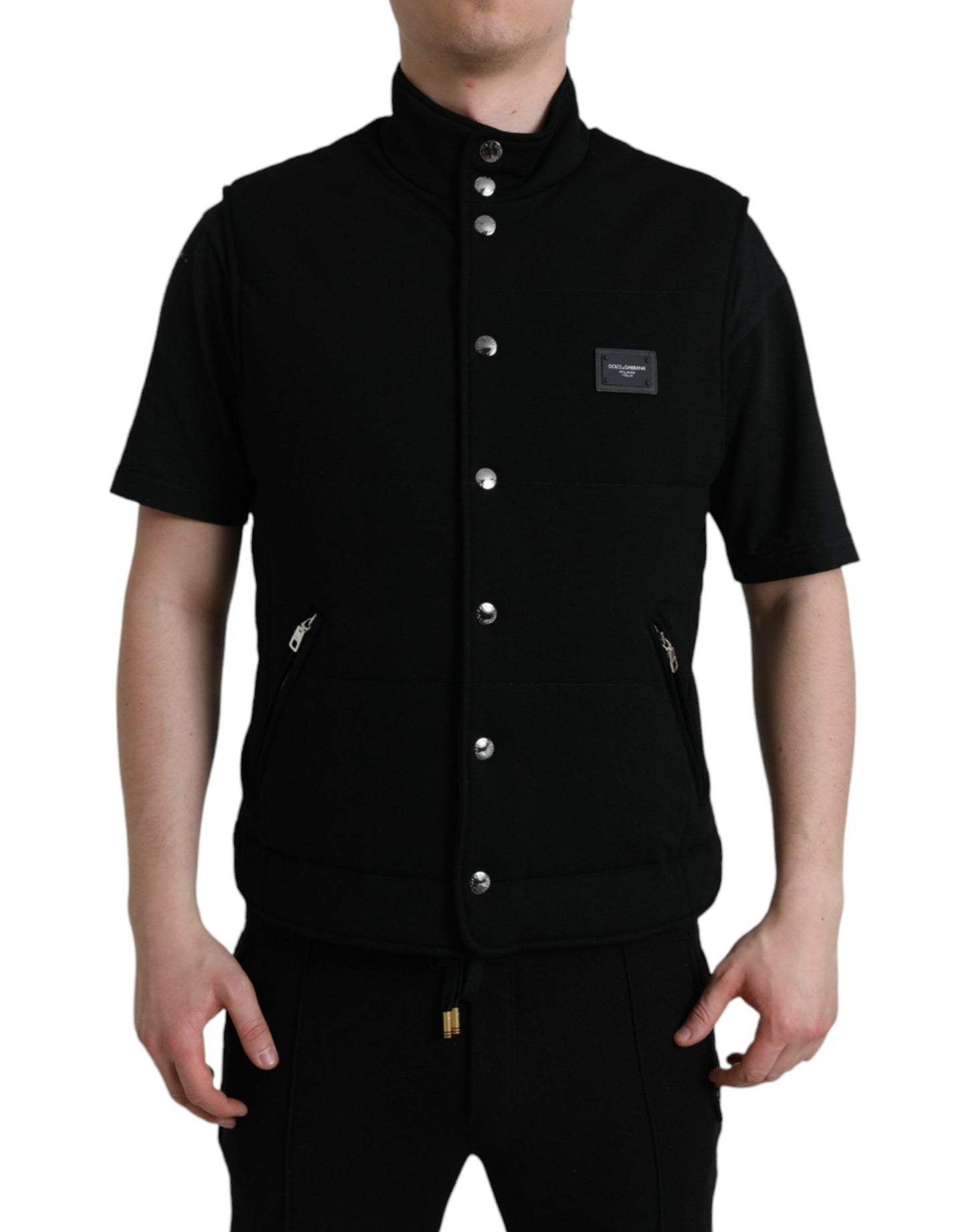 Dolce & Gabbana Black Rayon Buttoned Vest Logo Jacket Dolce & Gabbana
