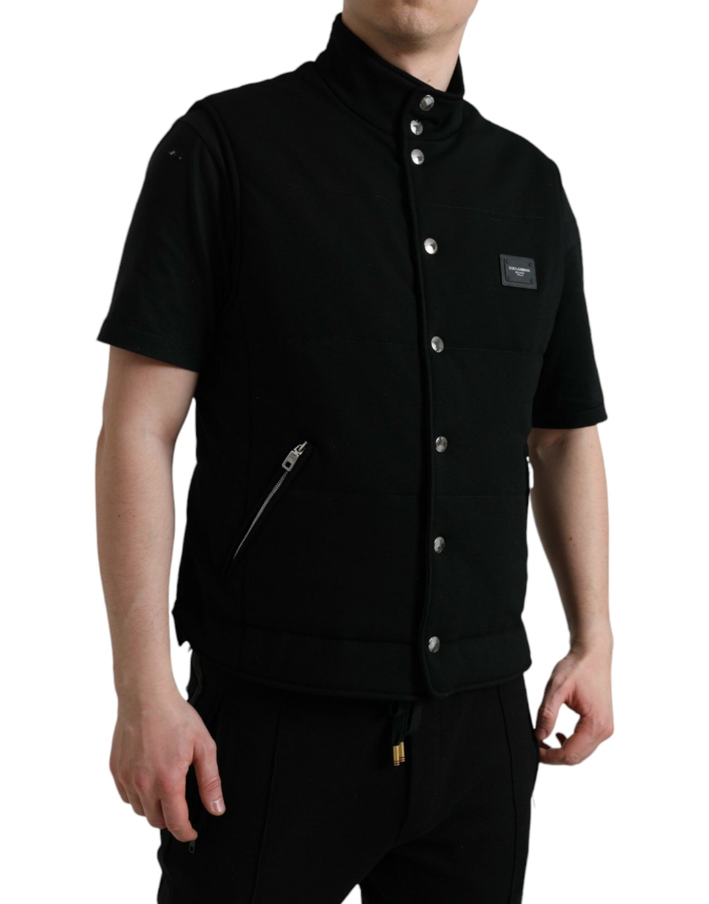 Dolce & Gabbana Black Rayon Buttoned Vest Logo Jacket Dolce & Gabbana