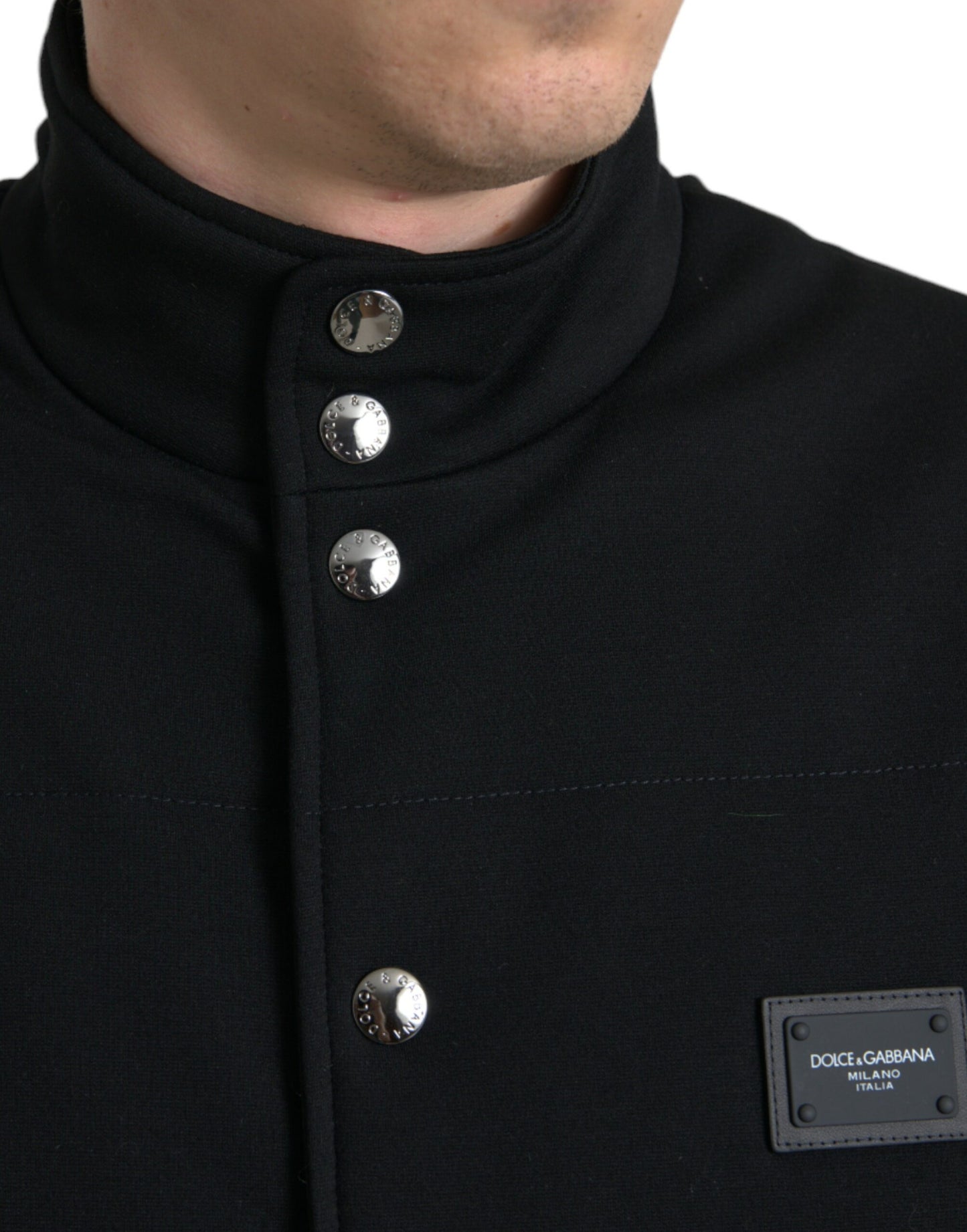Dolce & Gabbana Black Rayon Buttoned Vest Logo Jacket Dolce & Gabbana