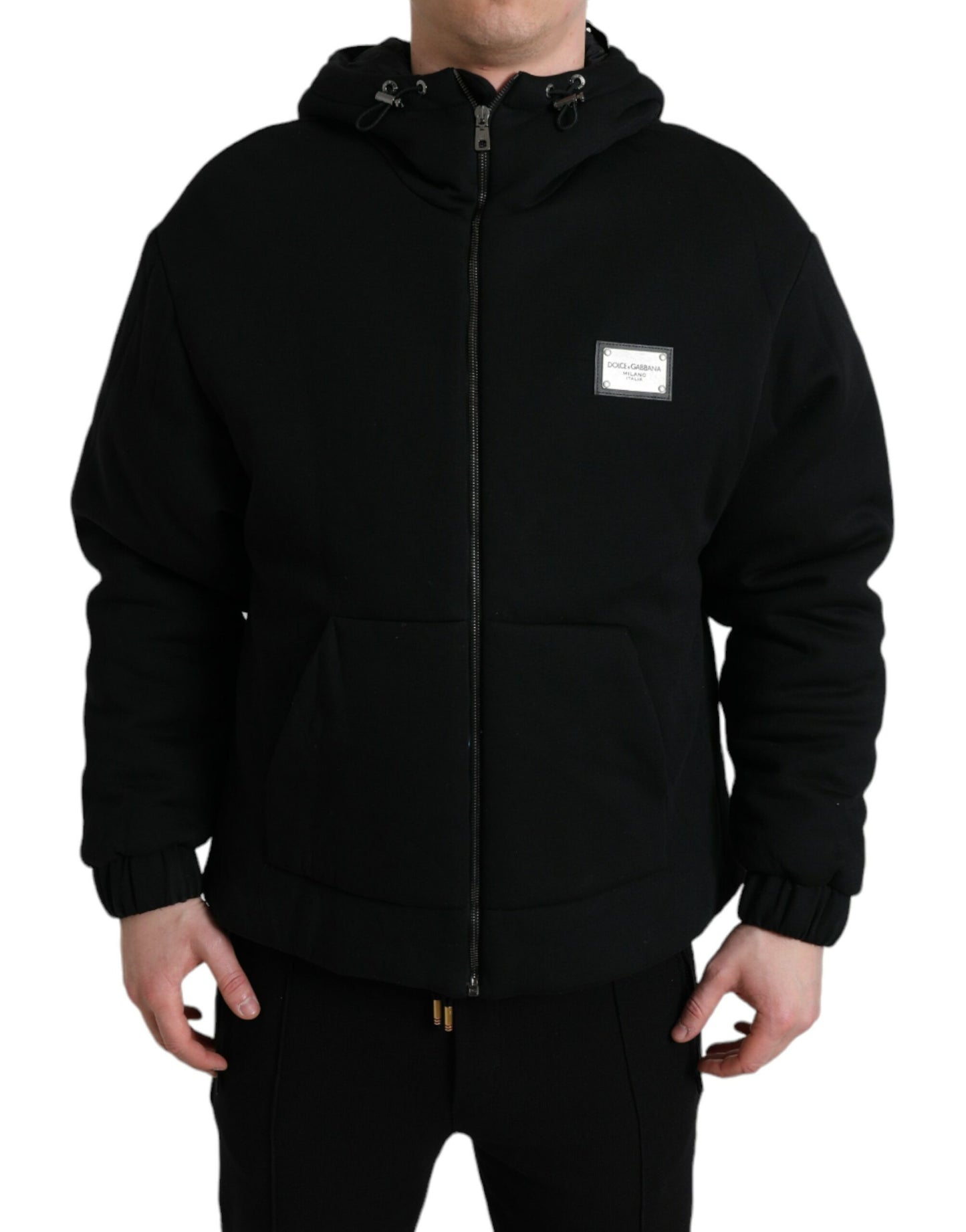 Dolce & Gabbana Black Cotton Hooded Logo Bomber Jacket Dolce & Gabbana