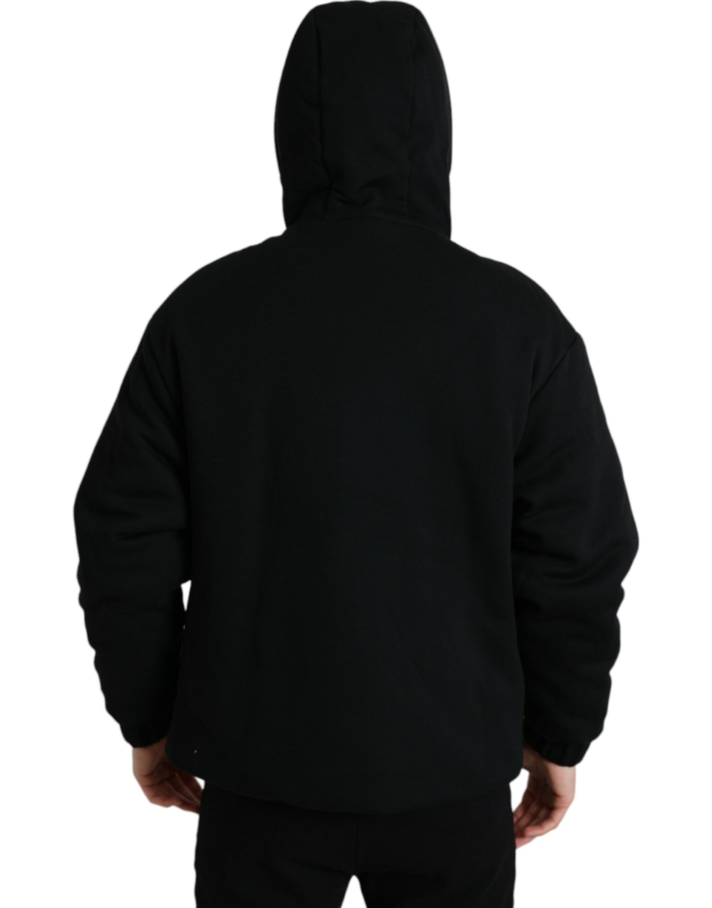 Dolce & Gabbana Black Cotton Hooded Logo Bomber Jacket Dolce & Gabbana