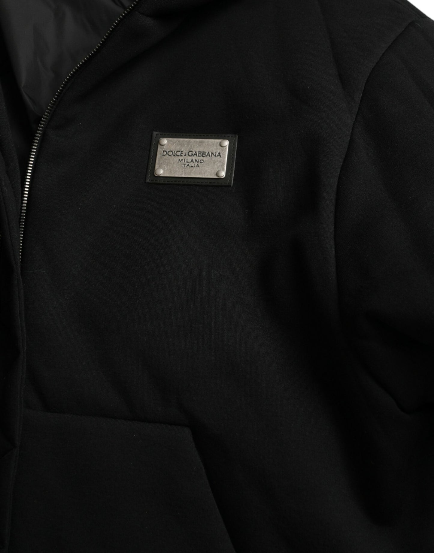 Dolce & Gabbana Black Cotton Hooded Logo Bomber Jacket Dolce & Gabbana