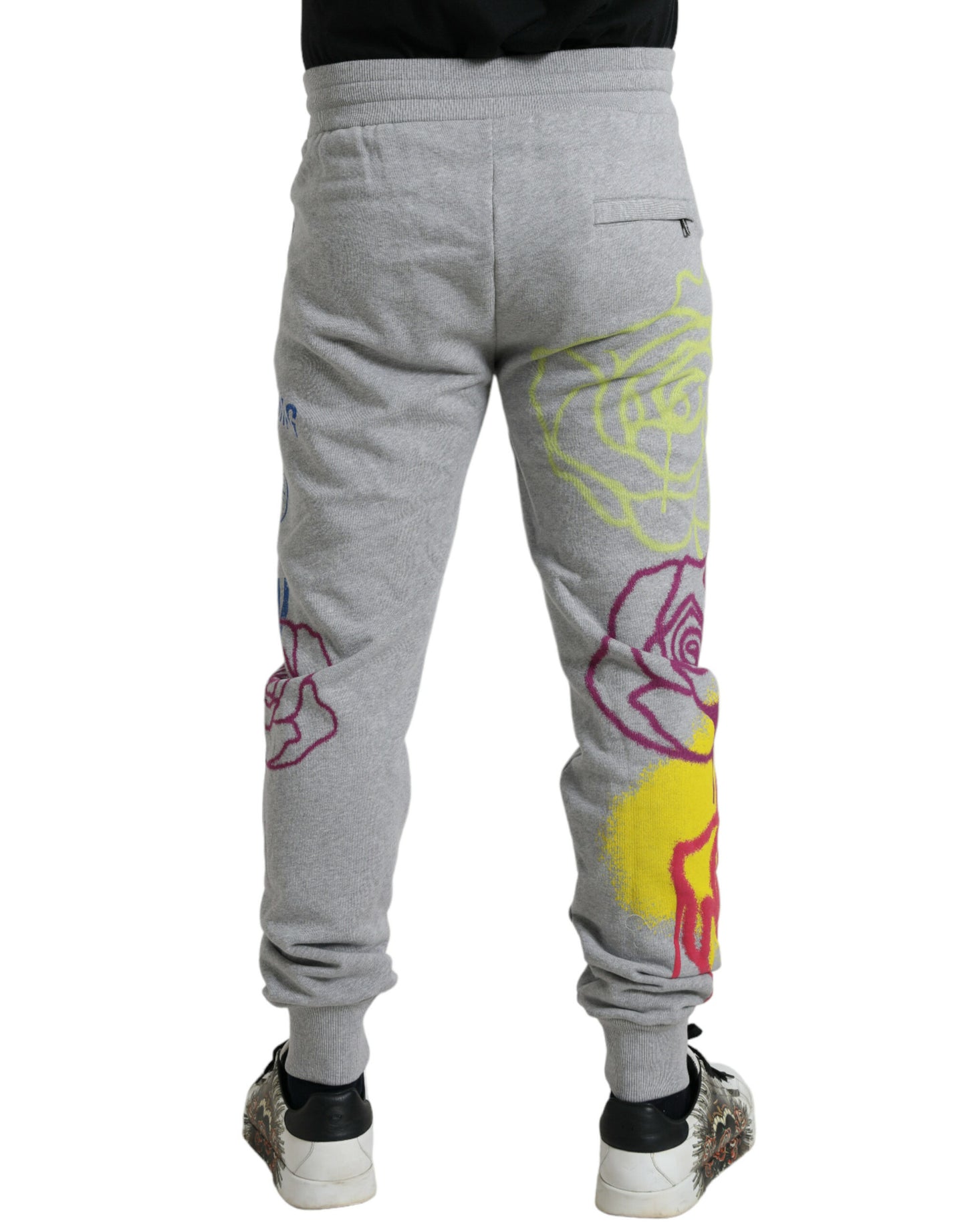 Dolce & Gabbana Gray Cotton Graffiti Sweatpants Jogger Pants Dolce & Gabbana