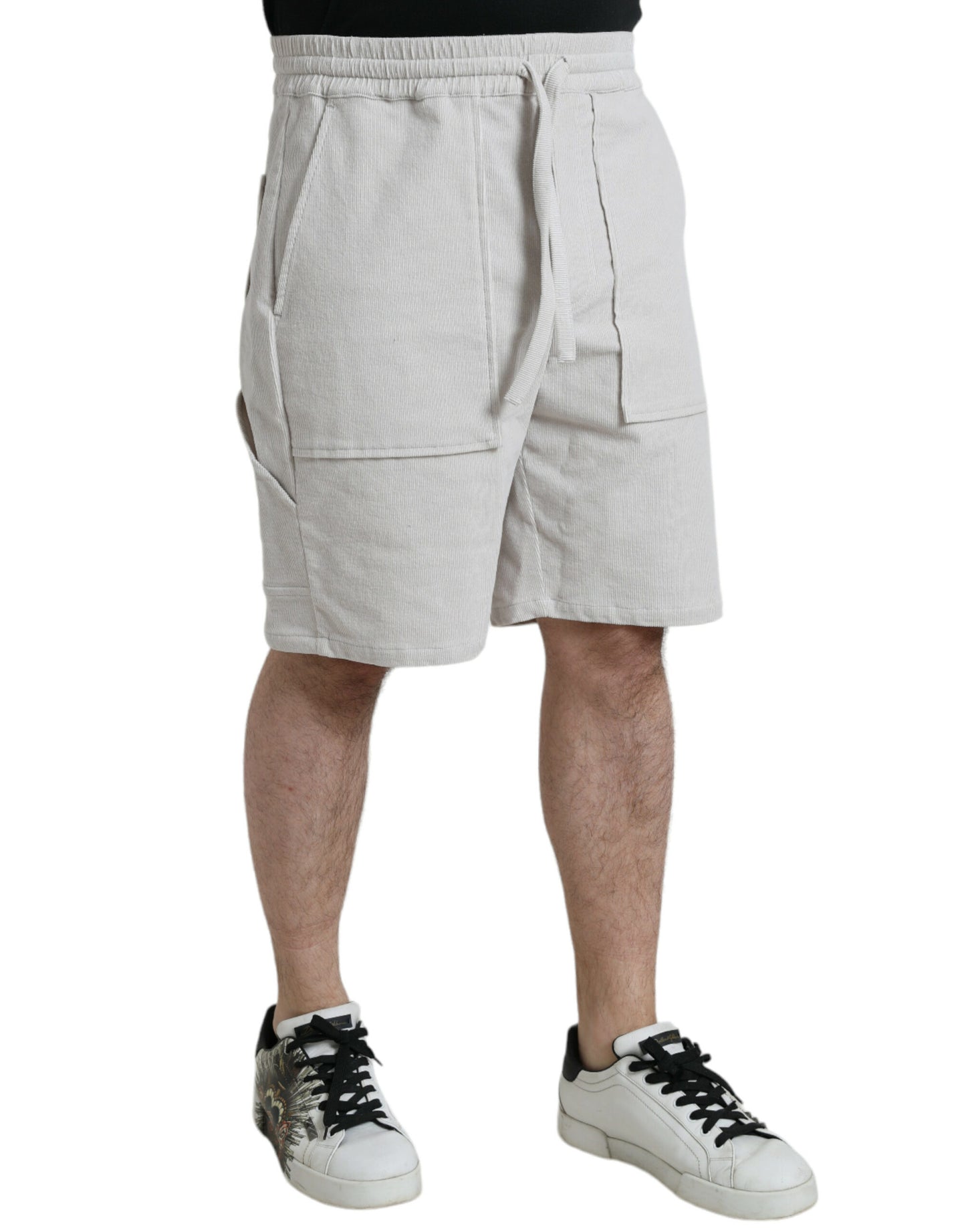 Dolce & Gabbana Beige Cotton Corduroy Logo Bermuda Shorts Dolce & Gabbana