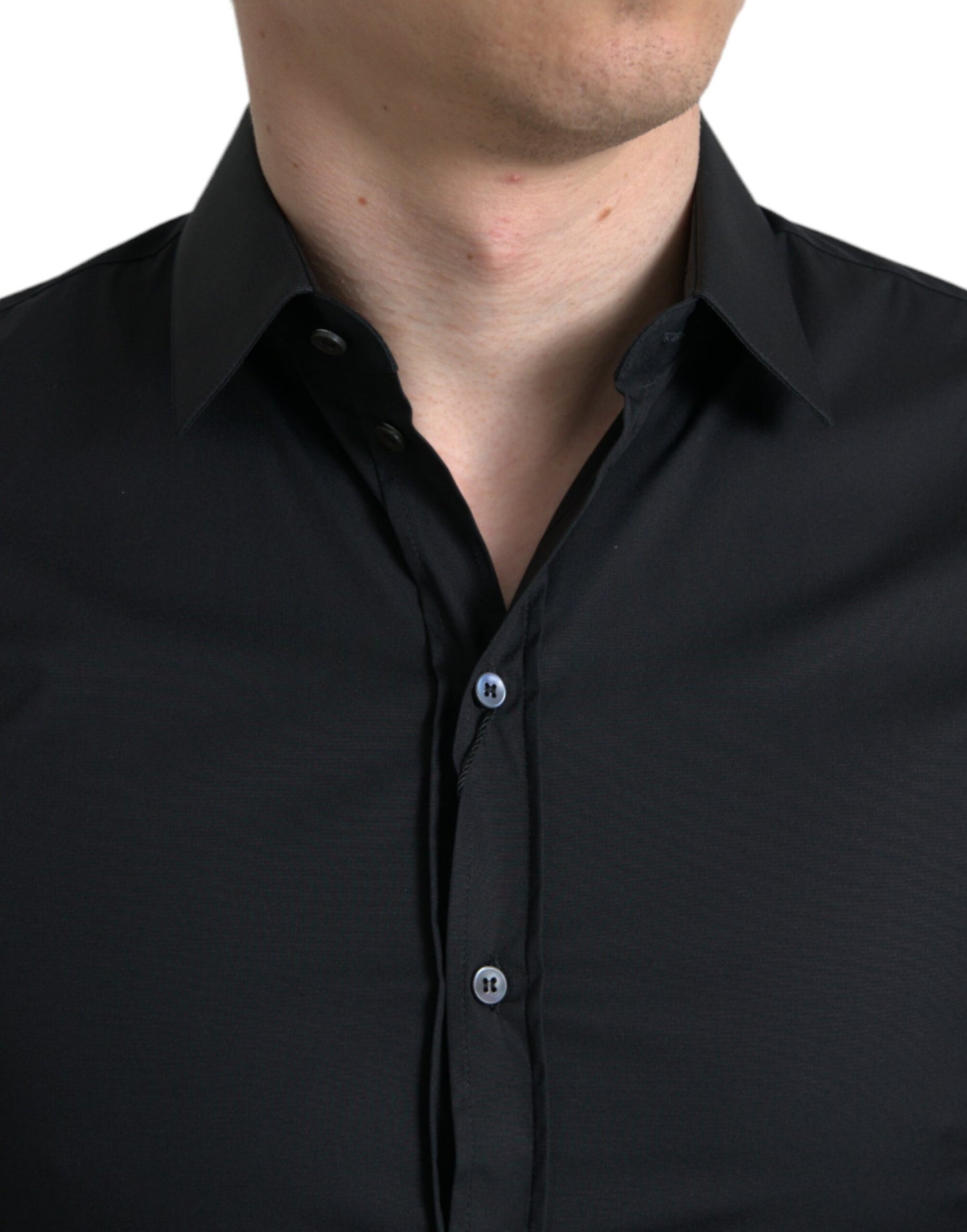 Dolce & Gabbana Black Cotton Stretch Slim Formal Dress Shirt Dolce & Gabbana