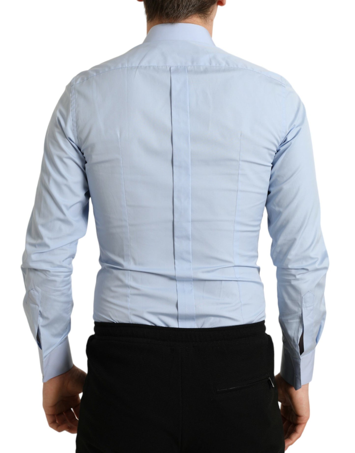 Dolce & Gabbana Sky Blue Cotton Men Formal GOLD Dress Shirt Dolce & Gabbana