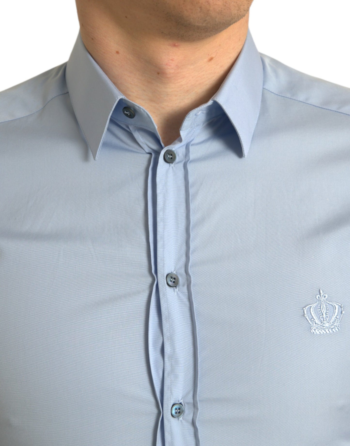 Dolce & Gabbana Sky Blue Cotton Men Formal GOLD Dress Shirt Dolce & Gabbana