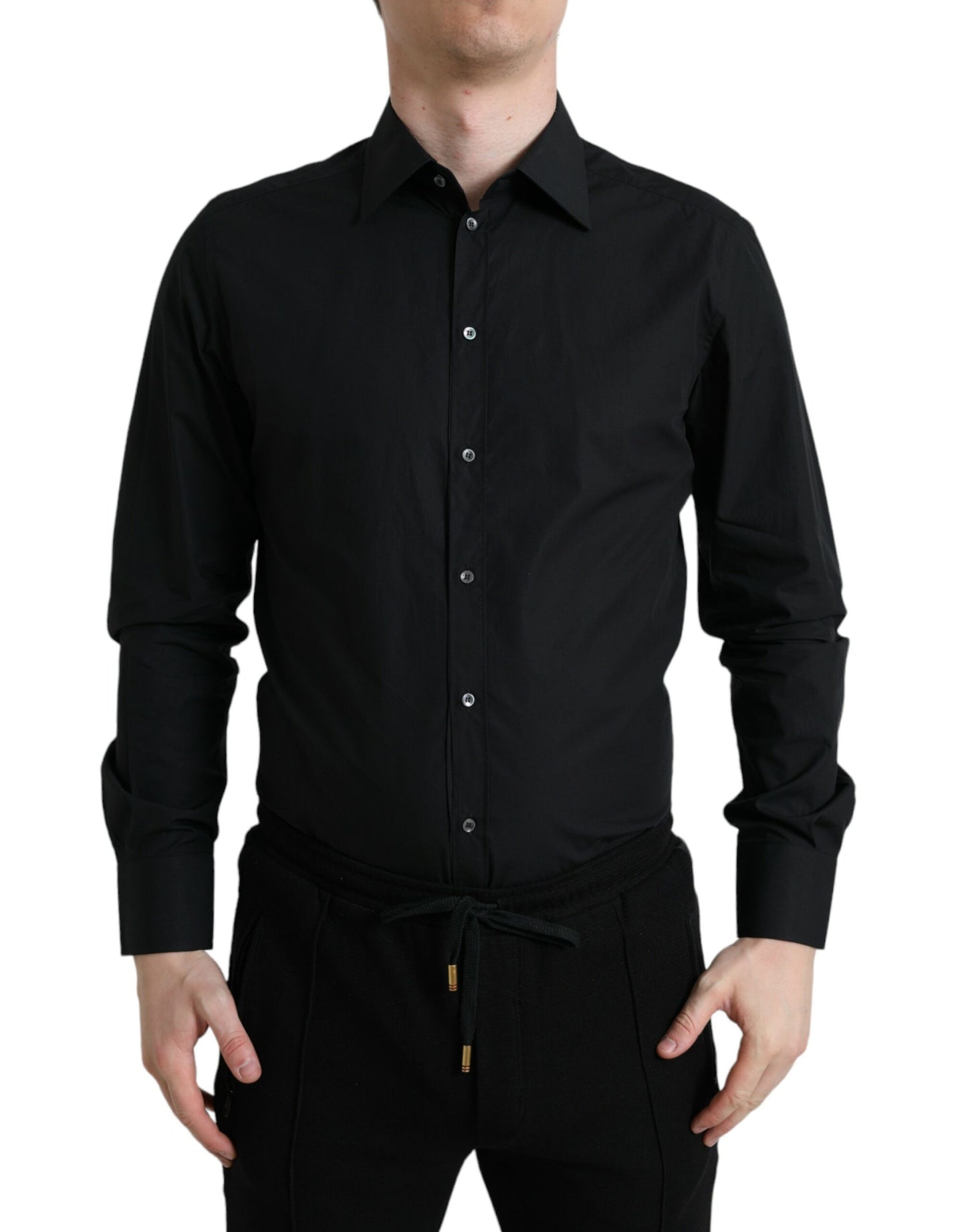 Dolce & Gabbana Black Cotton Men Formal GOLD Dress Shirt Dolce & Gabbana