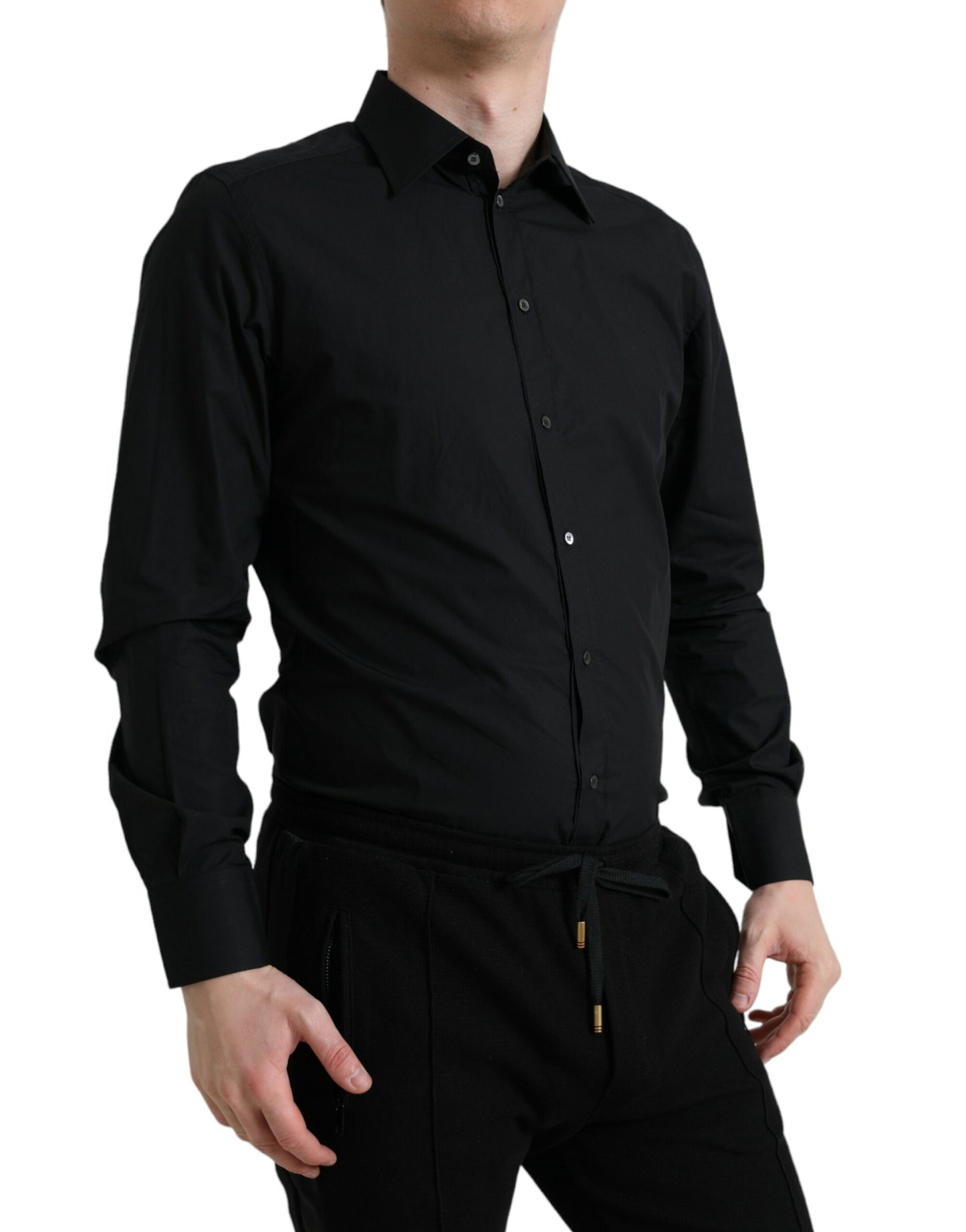 Dolce & Gabbana Black Cotton Men Formal GOLD Dress Shirt Dolce & Gabbana