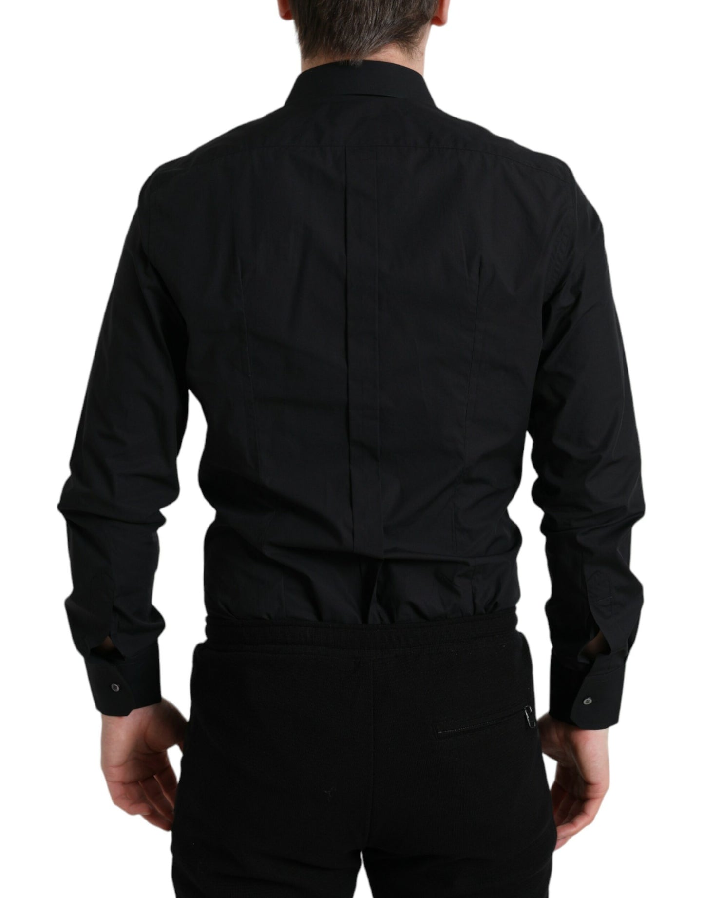 Dolce & Gabbana Black Cotton Men Formal GOLD Dress Shirt Dolce & Gabbana