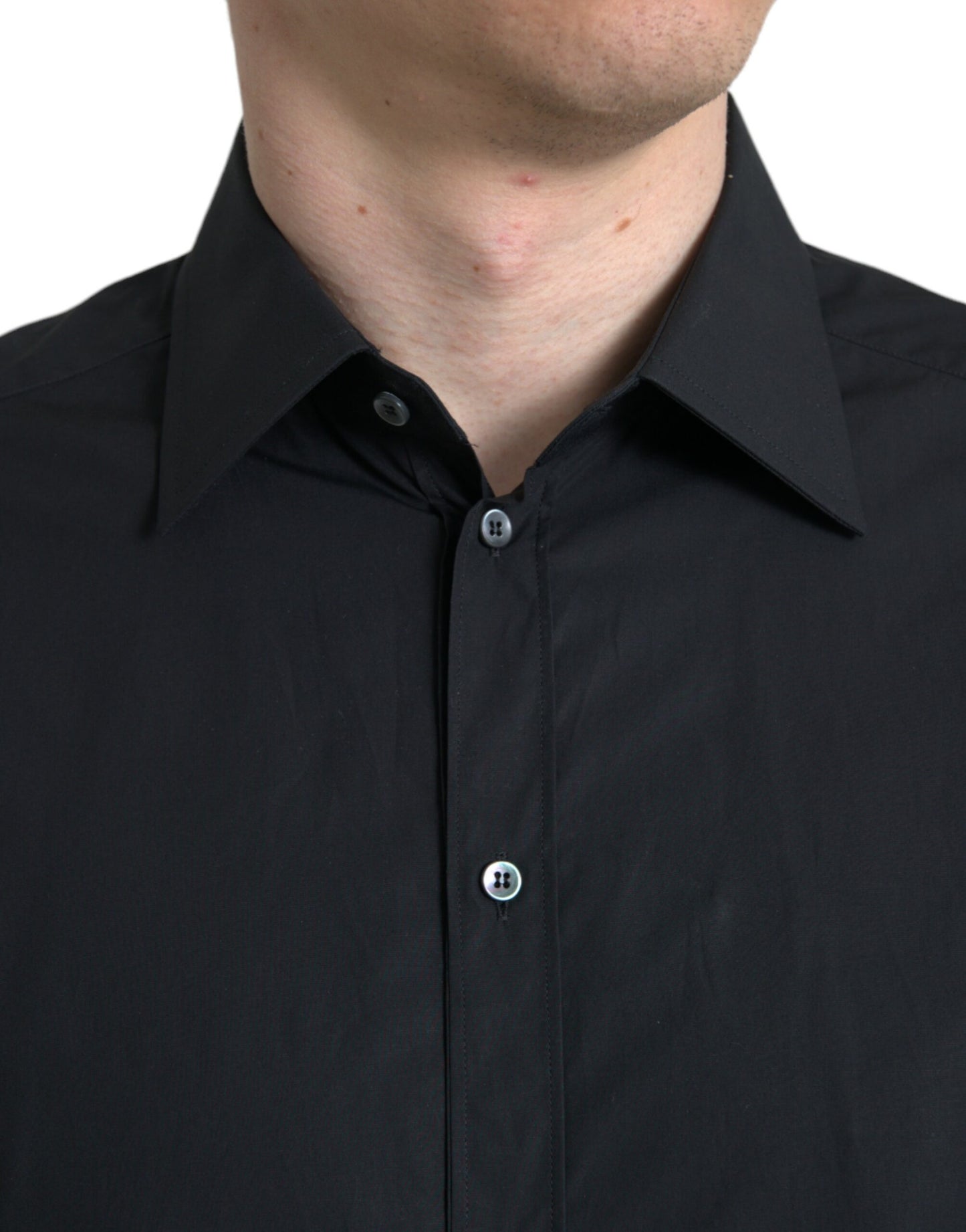 Dolce & Gabbana Black Cotton Men Formal GOLD Dress Shirt Dolce & Gabbana