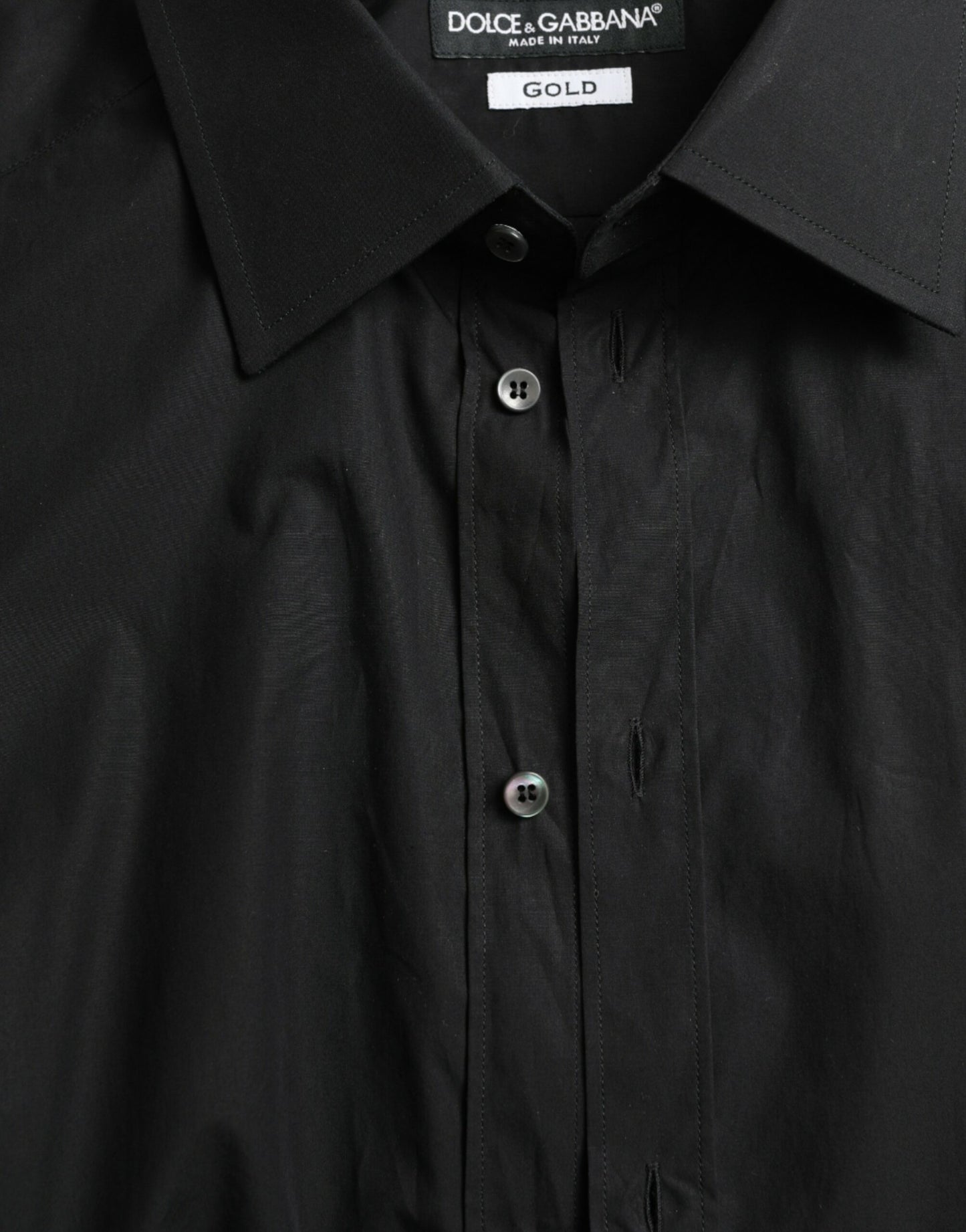 Dolce & Gabbana Black Cotton Men Formal GOLD Dress Shirt Dolce & Gabbana