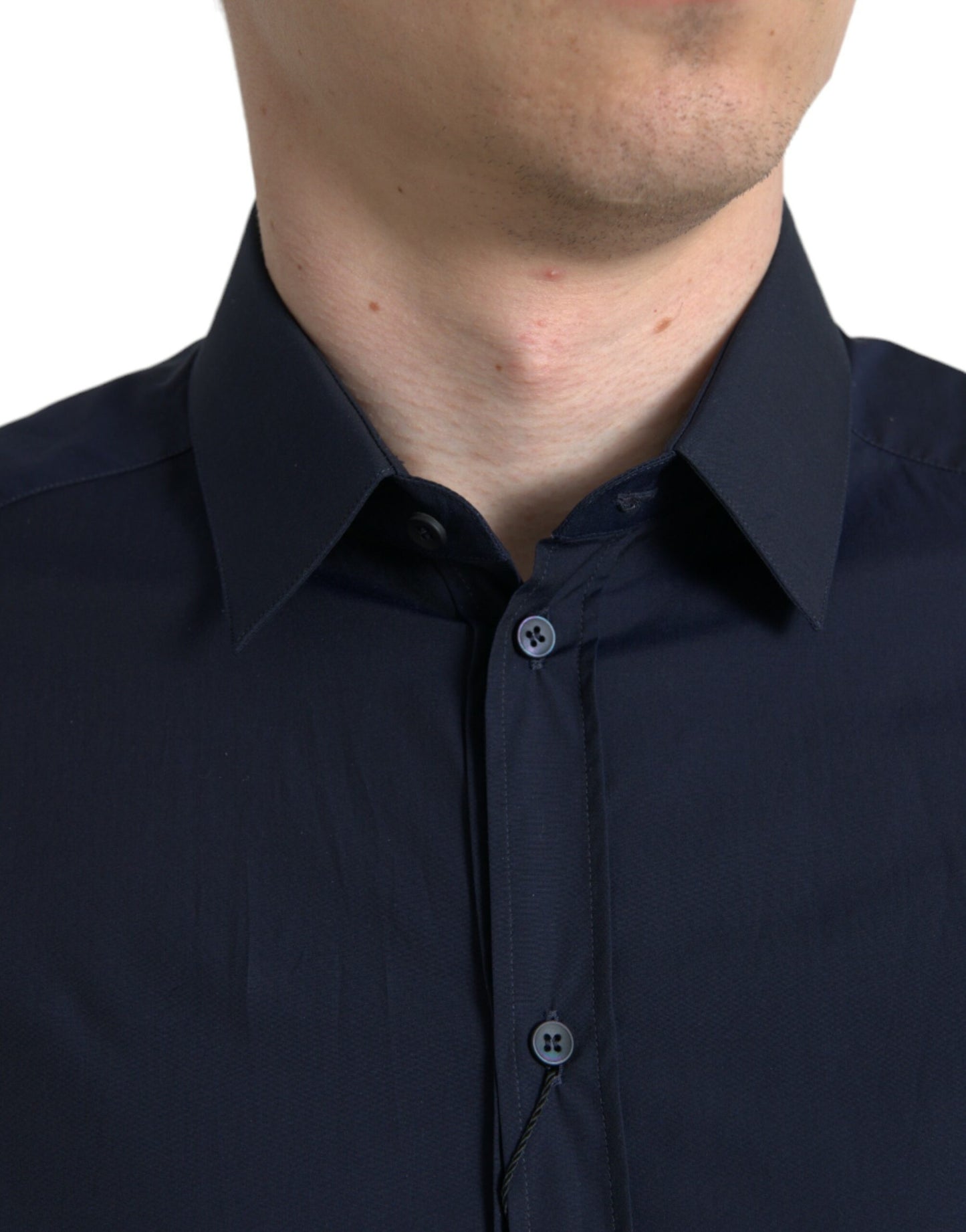 Dolce & Gabbana Navy Blue Slim Fit Formal GOLD Dress Shirt Dolce & Gabbana