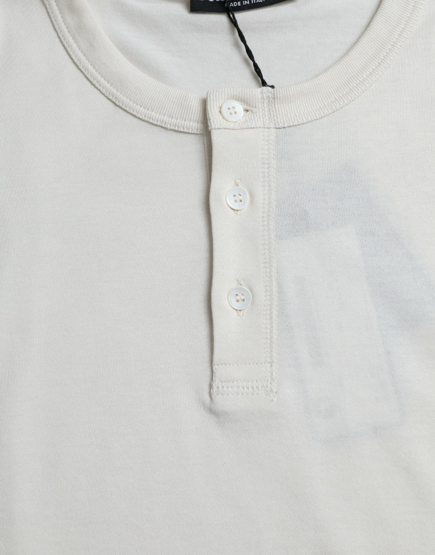 Dolce & Gabbana Off White Cotton Henley Pullover Sweater Dolce & Gabbana