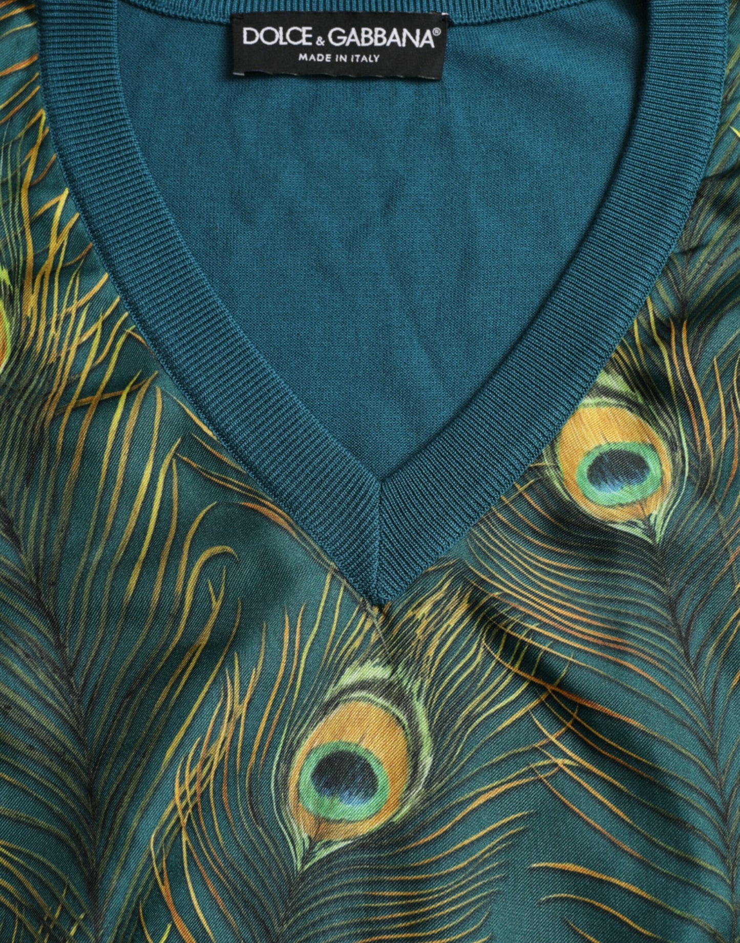 Dolce & Gabbana Green Peacock Feather Pullover Sweater Dolce & Gabbana