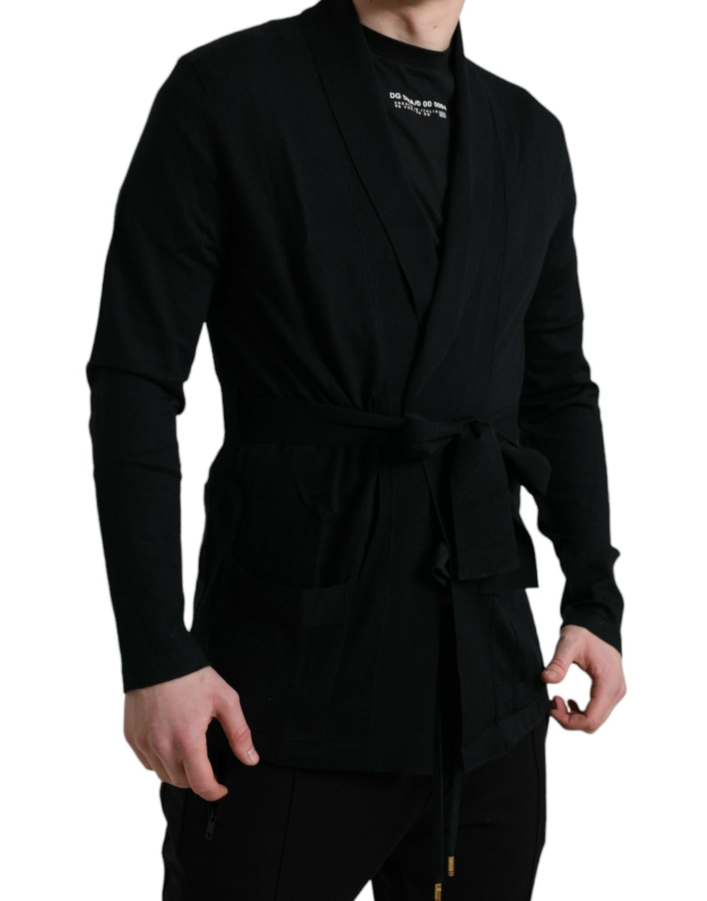 Dolce & Gabbana Black Cashmere Long Sleeves Belted Wrap Robe Dolce & Gabbana
